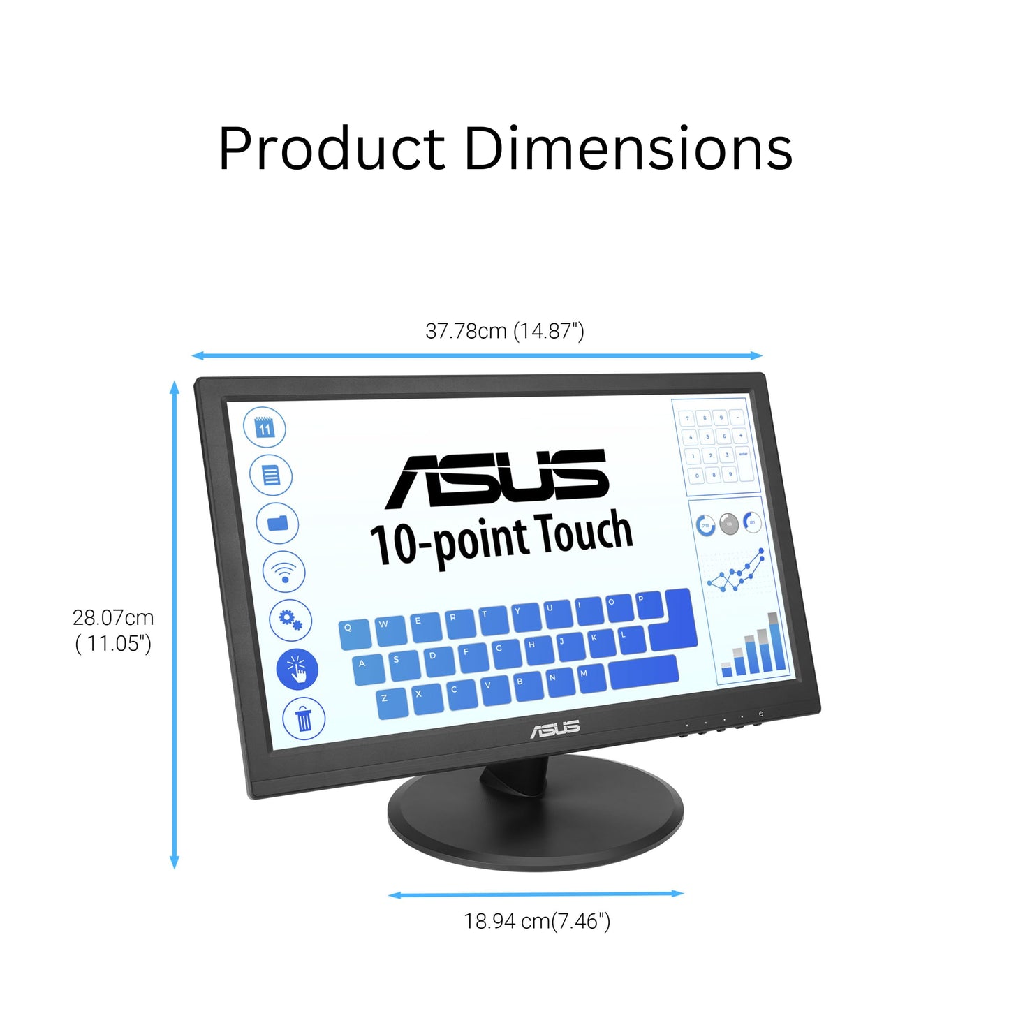 ASUS 15.6” 1080P Touch Monitor (VT169HE) - Full HD, 10-Point Touchscreen, IPS, Wide Viewing Angle, Frameless, Eye Care, Flicker Free, Low Blue Light, HDMI, Windows 11 Compliance, VESA Mountable
