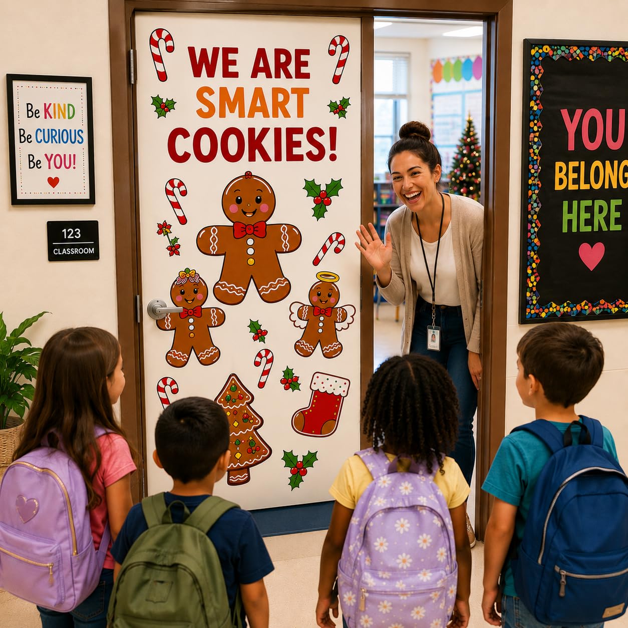 Hello Hallway Classroom Door Decorations for Teachers Seasonal Holiday 4-Pack Value | Peel & Stick Reusable Door & Whiteboard Decor | Preschool Pre-K Kindergarten | Teacher Supplies