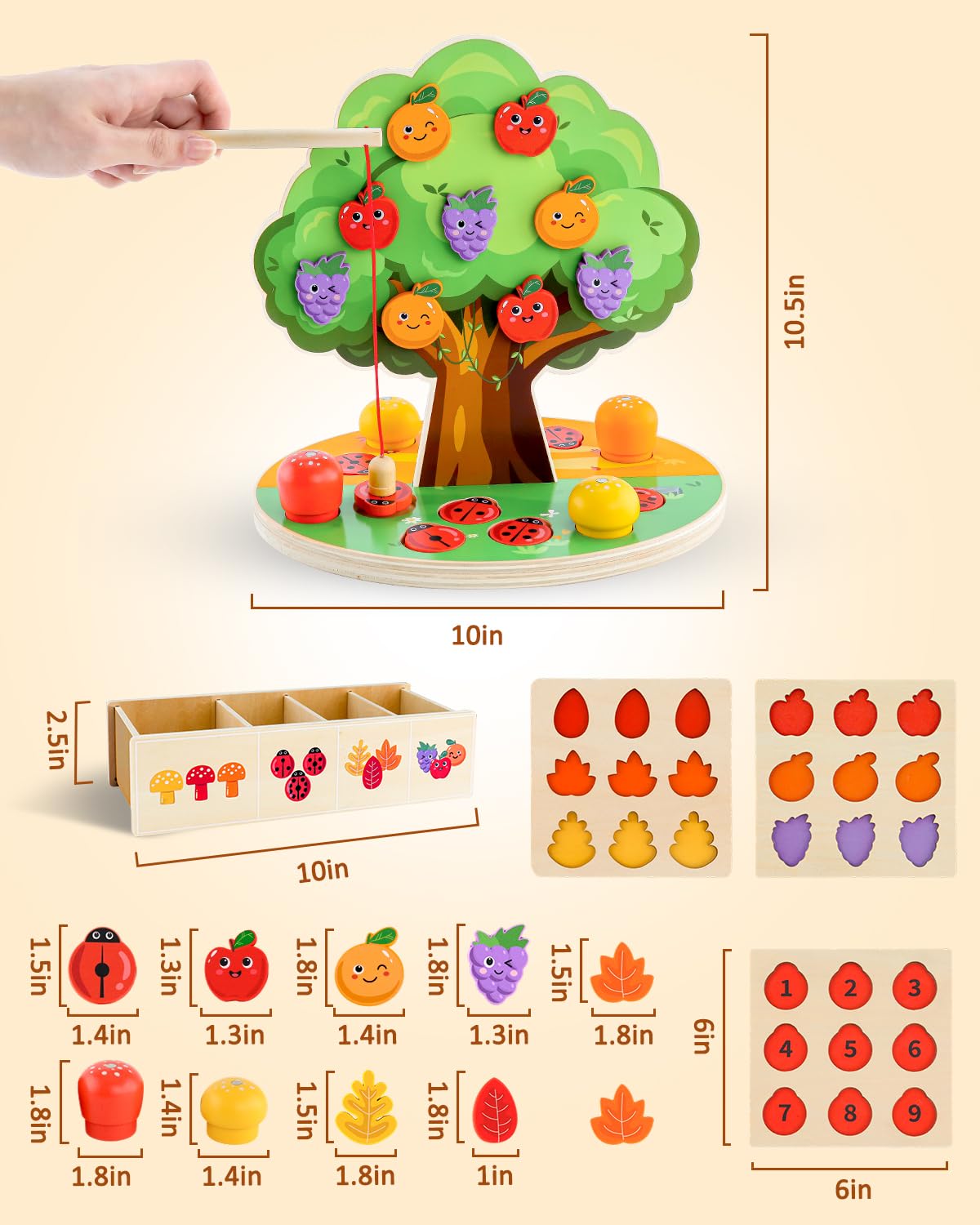 WoodsyJoy Montessori Toys for Toddlers 3-5, Wooden Sorting & Sensory Toy, Fine Motor Skills Learning Toy with Magnetic Apple Tree, Counting Ladybugs, Preschool Educational Toys for Kids