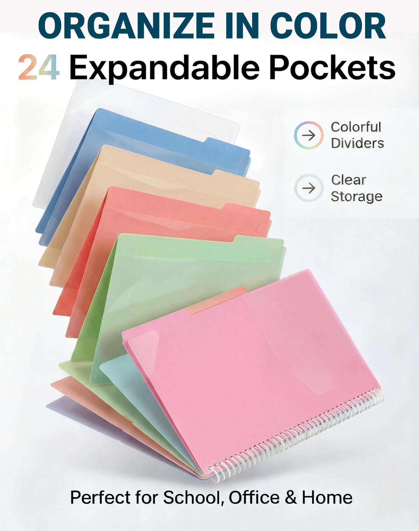 Dinceer 24 Pocket Spiral Project Organizer Folder, Morandi Color Multi Pocket Folder with Inner Zipper Pouch for School, Office, Bills and Documents