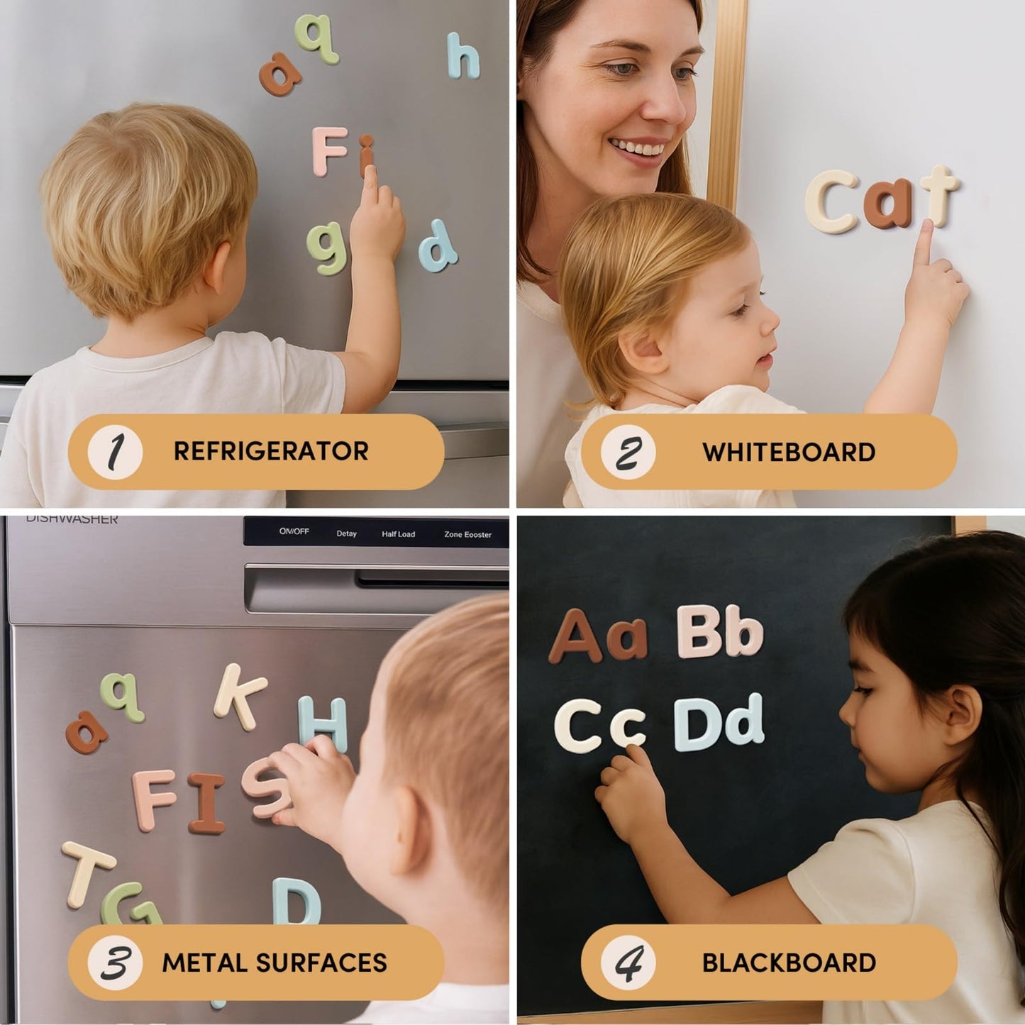 JoyCat Silicone Alphabet Magnetic Letters, 52-Piece Uppercase & Lowercase ABC Fridge Magnets for Toddlers & Kids, Preschool Learning Refrigerator Toy Set, Birthday Gifts for Boys Girls (Muted Color)