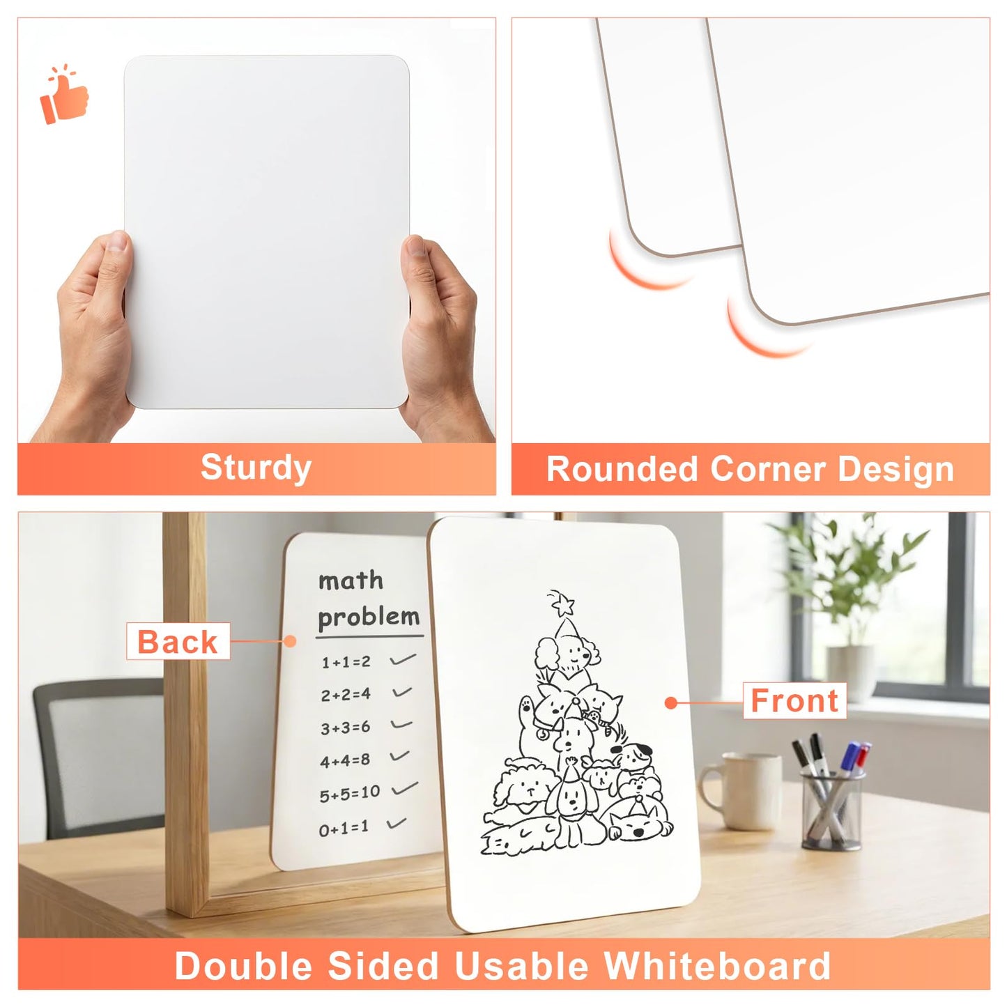 HOUYEE 16 Pack Small White Board Dry Erase Boards, 9 x 12 Inch Double Sided Mini Dry Erase LapBoards with 16 Erasable Pen & 16 Erasers, Handheld Whiteboards Suitable for Offices, Homes, Classrooms