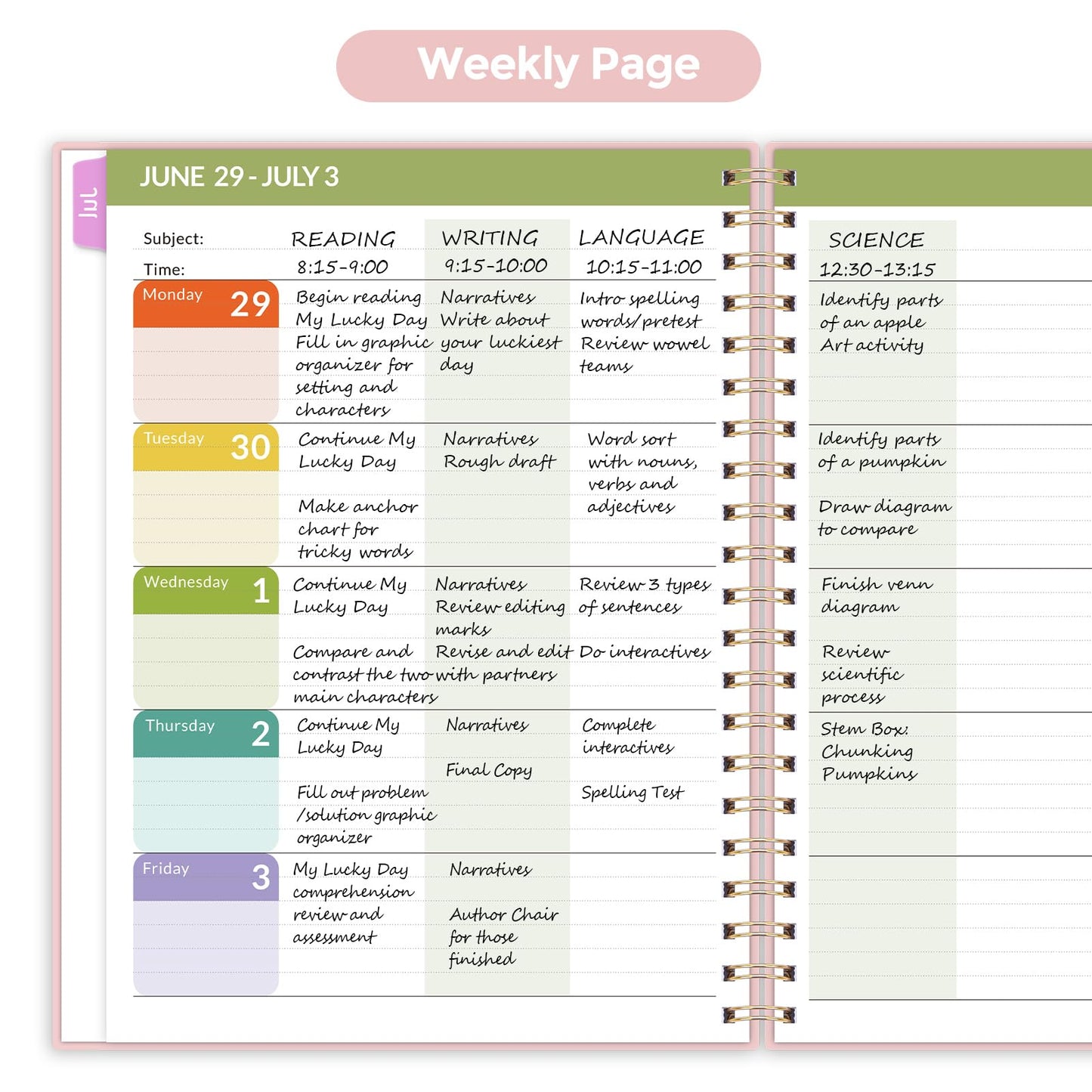 SKYDUE Teacher Planner 2026-2027 Academic Year, 8.5" x 11" Lesson Plan Book, July 2026-June 2027, 162 Pages, Monthly Tabs, Stickers, Weekly Lesson Planning, Student Tracking & Classroom Organization, Pink