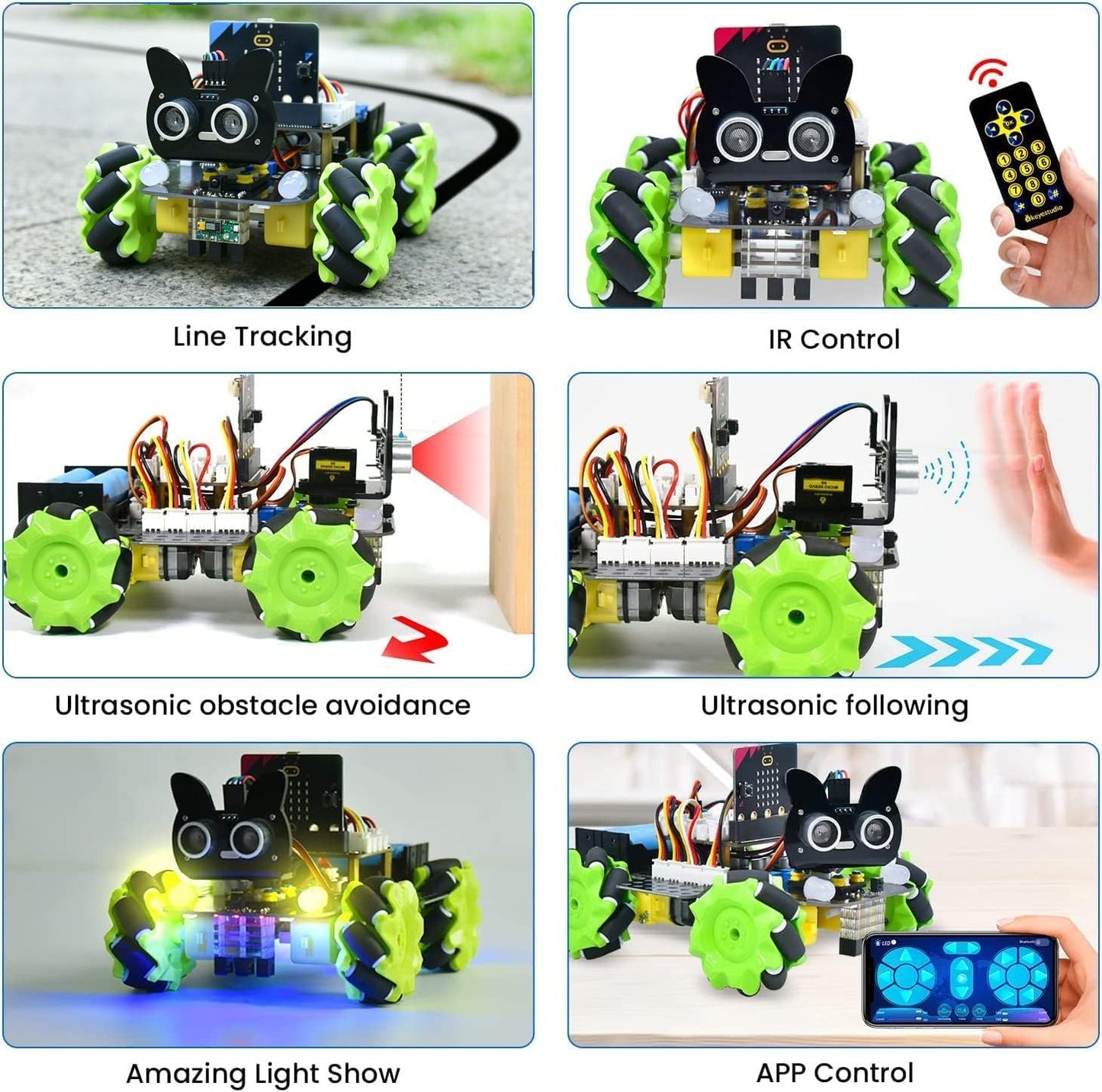 KEYESTUDIO 4WD Smart Car Coding Robot Kit with Microbit V2 for Makecode and Python, DIY Building Robot Kit for STEM Education 15+, IR Remote/APP Control