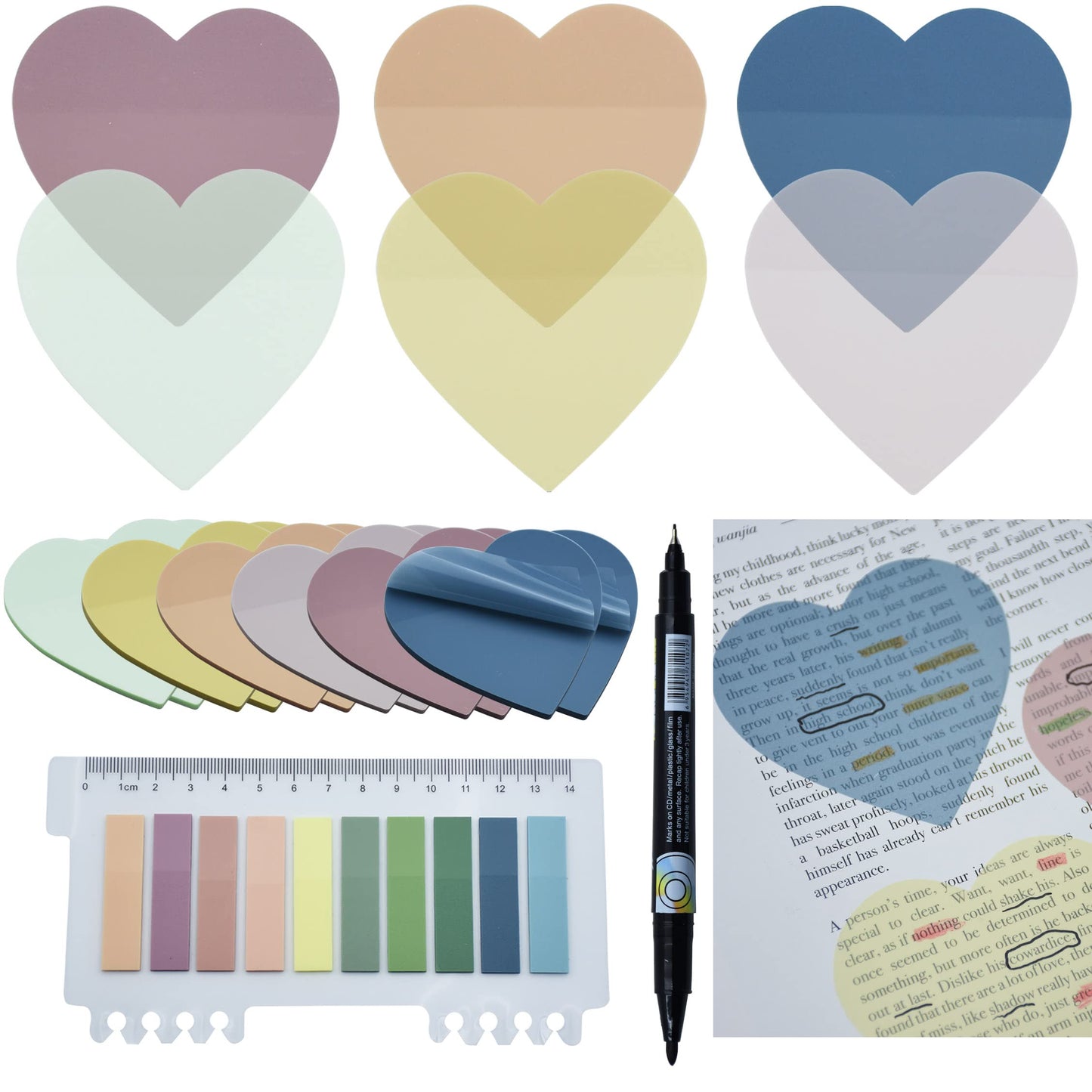 YOUDEFUL 800Pcs Transparent Sticky Notes, 2.76"x2.76" Clear Heart Sticky Notes, Waterproof Translucent Sticky Note Pads for Books Annotation, Clear Post it Notes for Bible Study, School, Office
