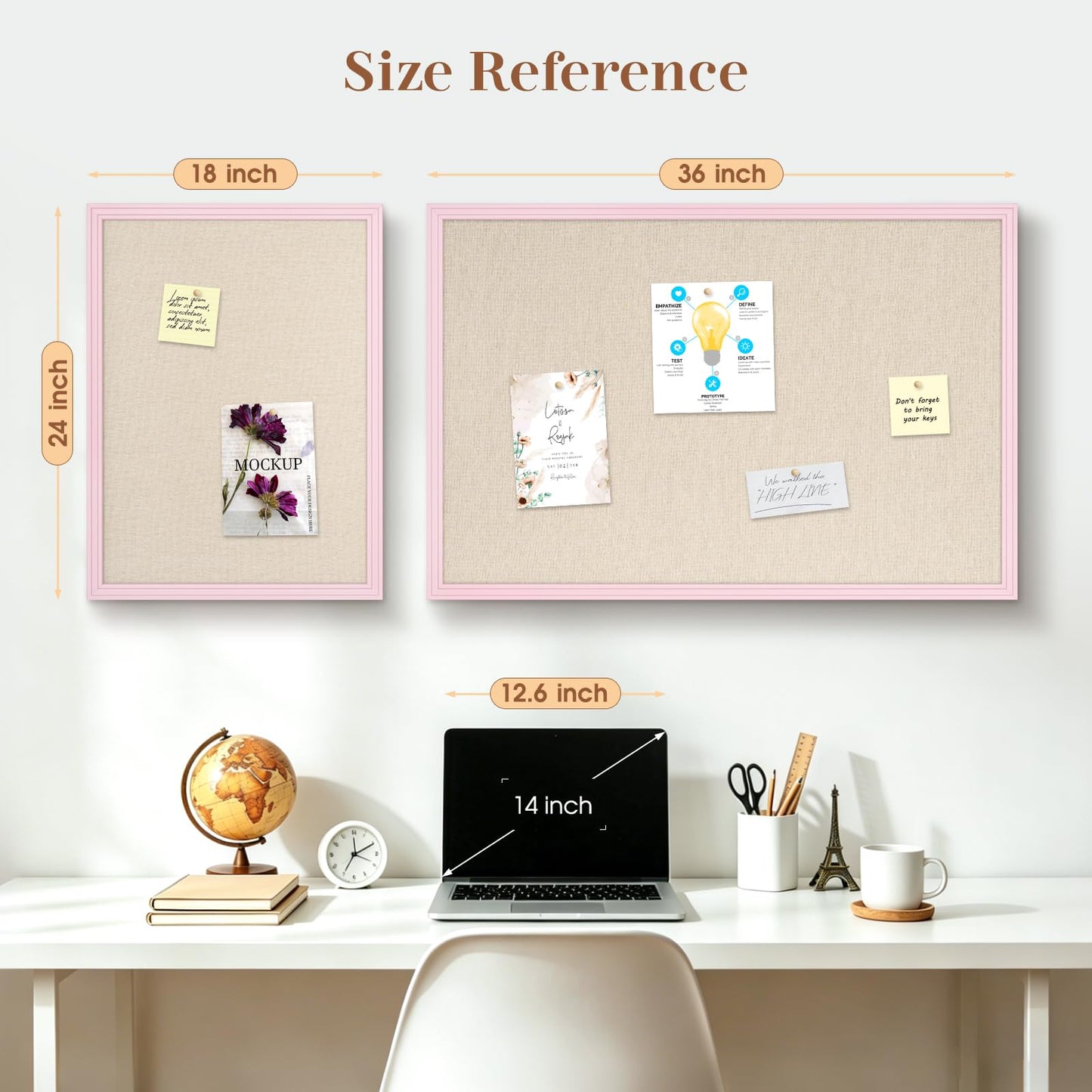 DOLLAR BOSS Linen Bulletin Board 36" x 24", Decorative Cork Boards for Walls with White Wood Frame, Premium Fabric Pin Board for Office, Home & School Room Decor, Pink