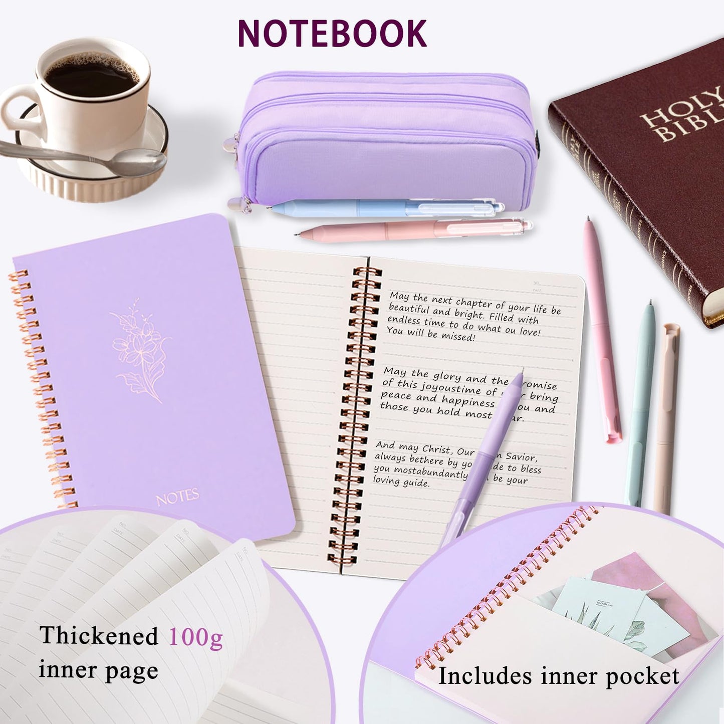 Bible Study Supplies Journaling Kit for Women,Office School Supply Set with Large Pen Case,Bible Study Journal Notebook,No-Bleed Highlighters and Pens,Sticky Notes,Bible Tabs Bookmark (purple)
