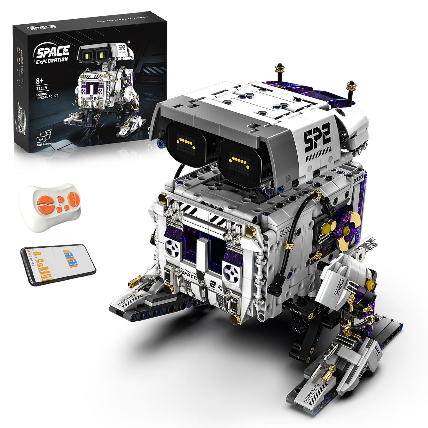 MOQIDI Programmable Biped Robot Technic Building Blocks Set,Remote Control＆App STEM Technic Robot Construction Kit with Movable Joints & Expression Modes,Coding Building Sets for Boys Ages 8-12