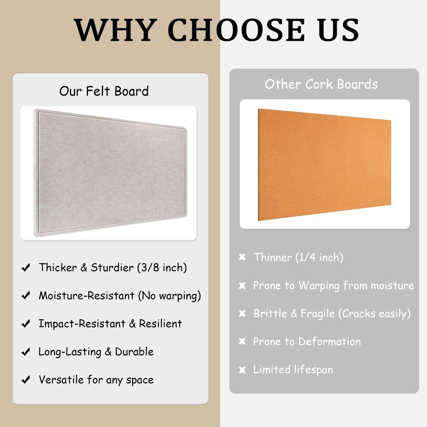 Large Bulletin Board - 72 x 48 Inches, Large Felt Board Decorative Pin Board for Wall, Foldable Photo Board, Lightweight Durable Pin Board for Home, Office, School, Classroom, Kitchen (Light Camel)