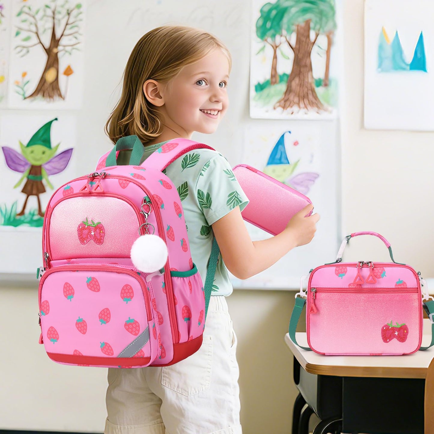 Similove Kids Backpack for Girls - 3PCS Small Cute Toddler Backpack with Insulated Lunch Bag & Pencil Case for Kindergarten Preschool Elementary School - Girls Bookbag Ages 6-8
