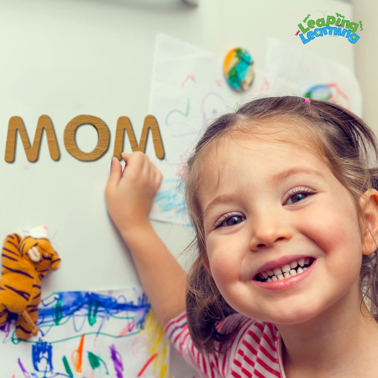 LEAPING LEARNING Alphabet Magnets - Magnetic Letters for Kids, Wooden Letters for Learning & Classroom Supplies, Ideal for Refrigerators, School Board, & Early Literacy Educational Toys 3+ (Uppercase)