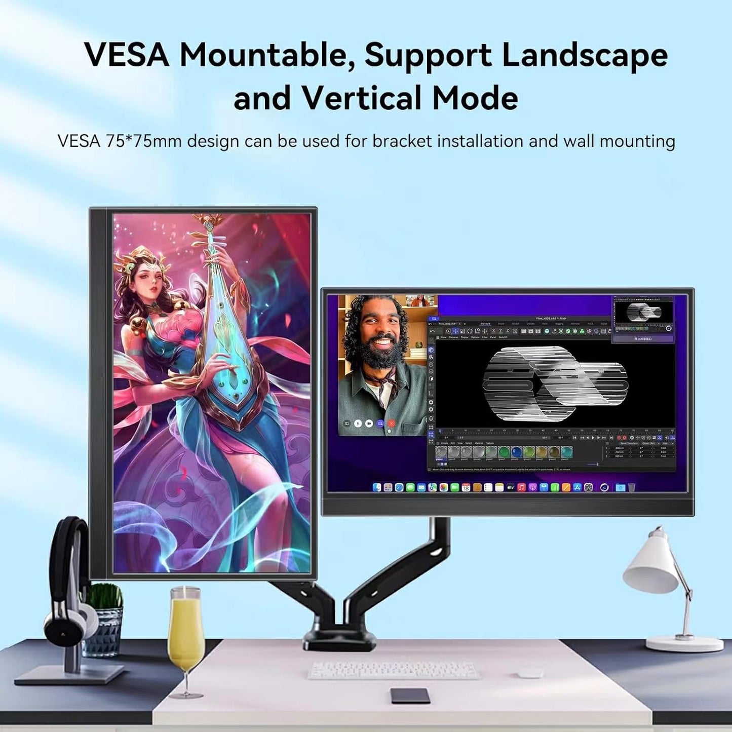 QQU 14" Portable Touchscreen Monitor, 1920 x 1200 IPS/HDR Ultra-Slim Travel Display with VESA Mount & Smart Cover, Kickstand & Speakers, HDMI USB-C External Monitor for Laptop, PC,Phone, Tablet, PS4/5
