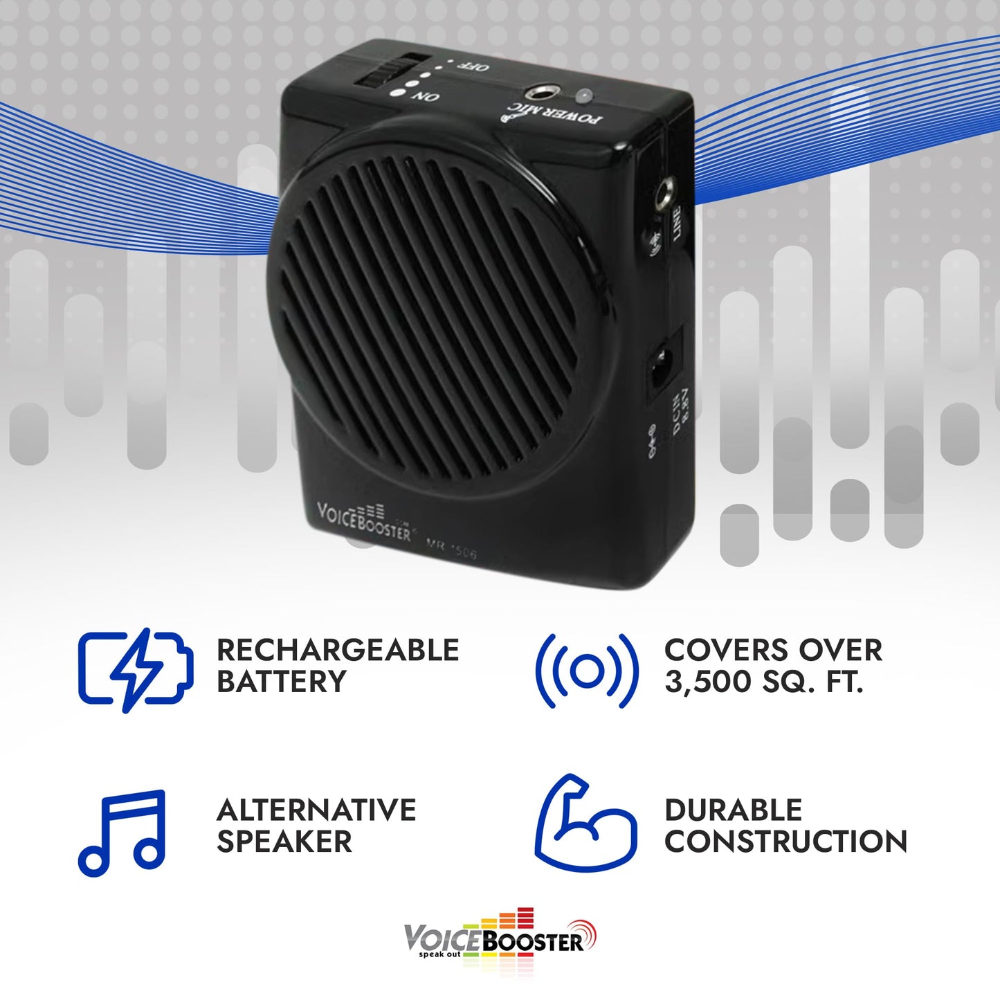 VoiceBooster Portable Voice Amplifier for Teachers - 10W Rechargeable Megaphone Speaker & MP3 Player with Wearable Microphone Headset for Classroom, Tour Guide, Elderly, Public Speaking - MR1506