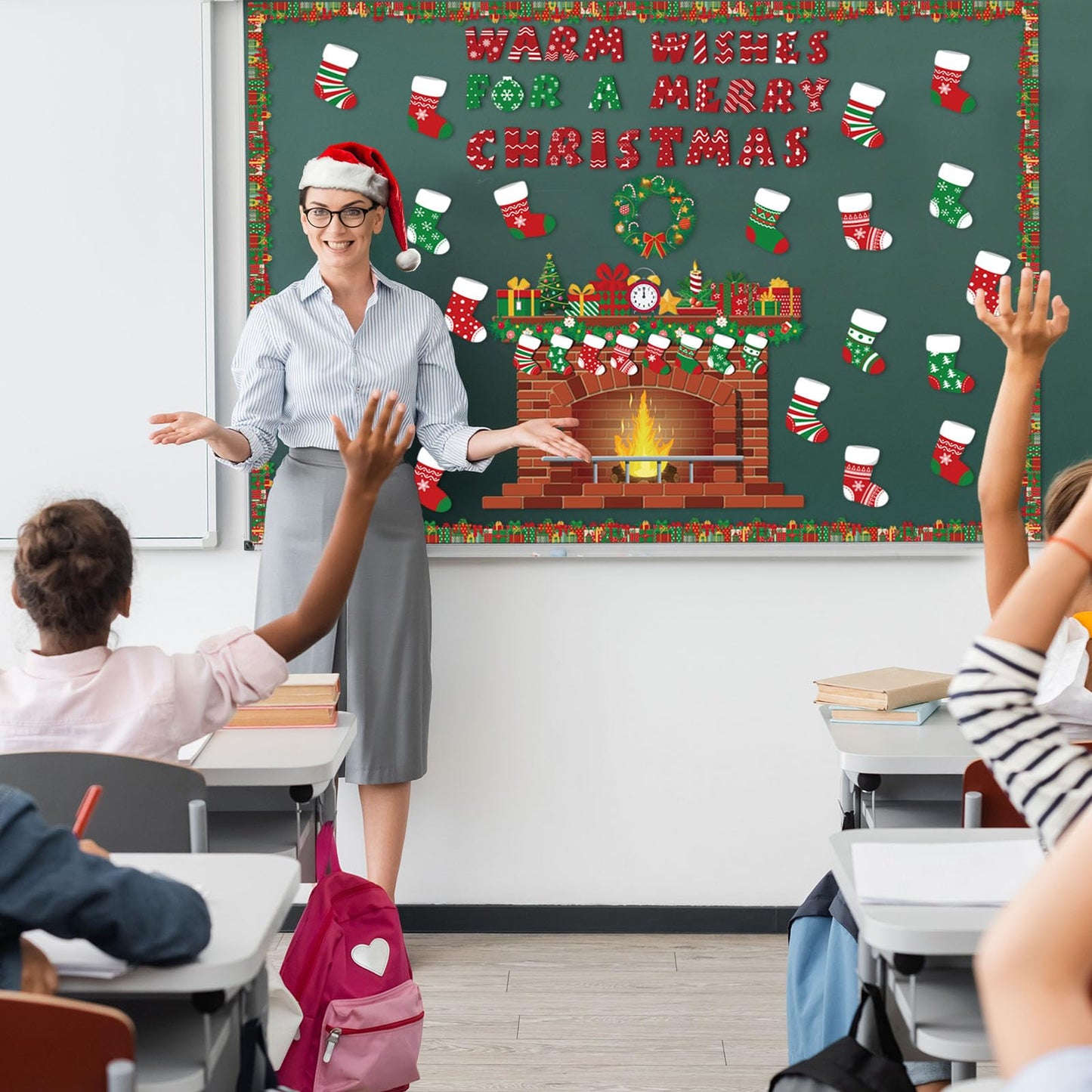 Christmas Bulletin Board Decorations Christmas Classroom Decorations Set Warm Wishes Fireplace Bulletin Boards Xmas Stocking Cutouts for Winter Holiday School Office Wall Decor