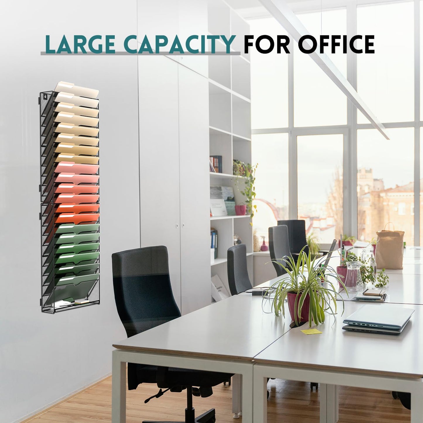 SUPEASY 21 Tier Wall File Organizer, Hanging Wall Mounted Mail Organizer with Label Slots, Metal Mesh File Holder Magazine Rack for Office, Home, School or Classroom, Black