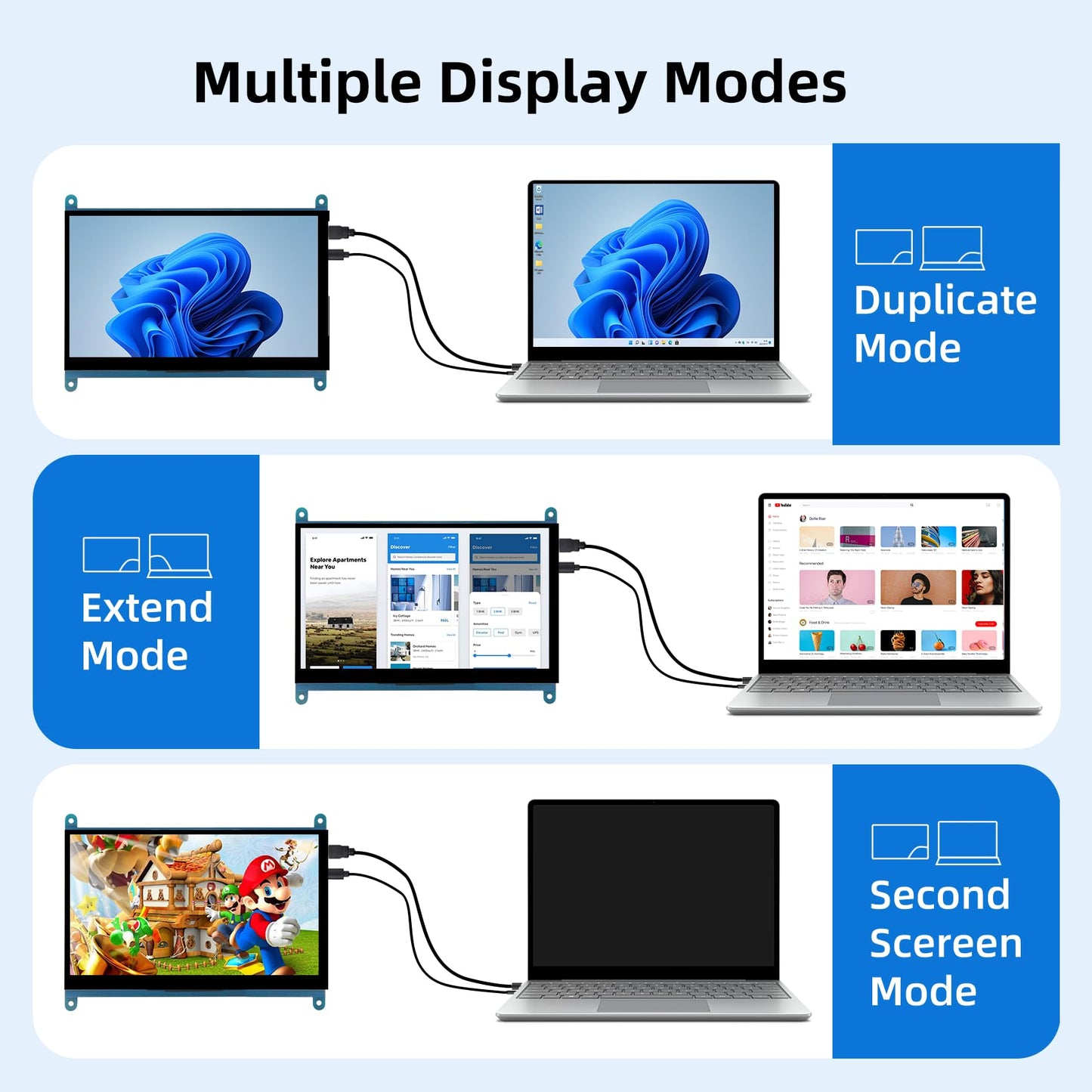 iUoyoMon 7 Inch Screen for Raspberry Pi, 1024×600 IPS HDMI Capacitive Screen LCD Display, Mini Portable Monitor Compatible with Raspberry Pi 5/4/3 BB Black Banana Pi Win11/10/8/7 (Non-Touch)