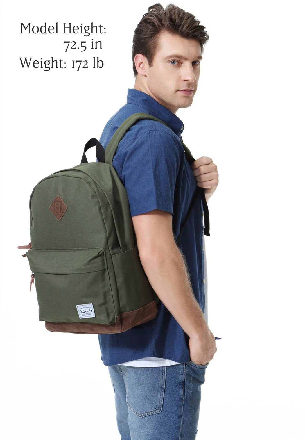 VASCHY Unisex Classic Lightweight Water-resistant Campus School Rucksack Travel BackPack Green Fits 15.6Inch Laptop