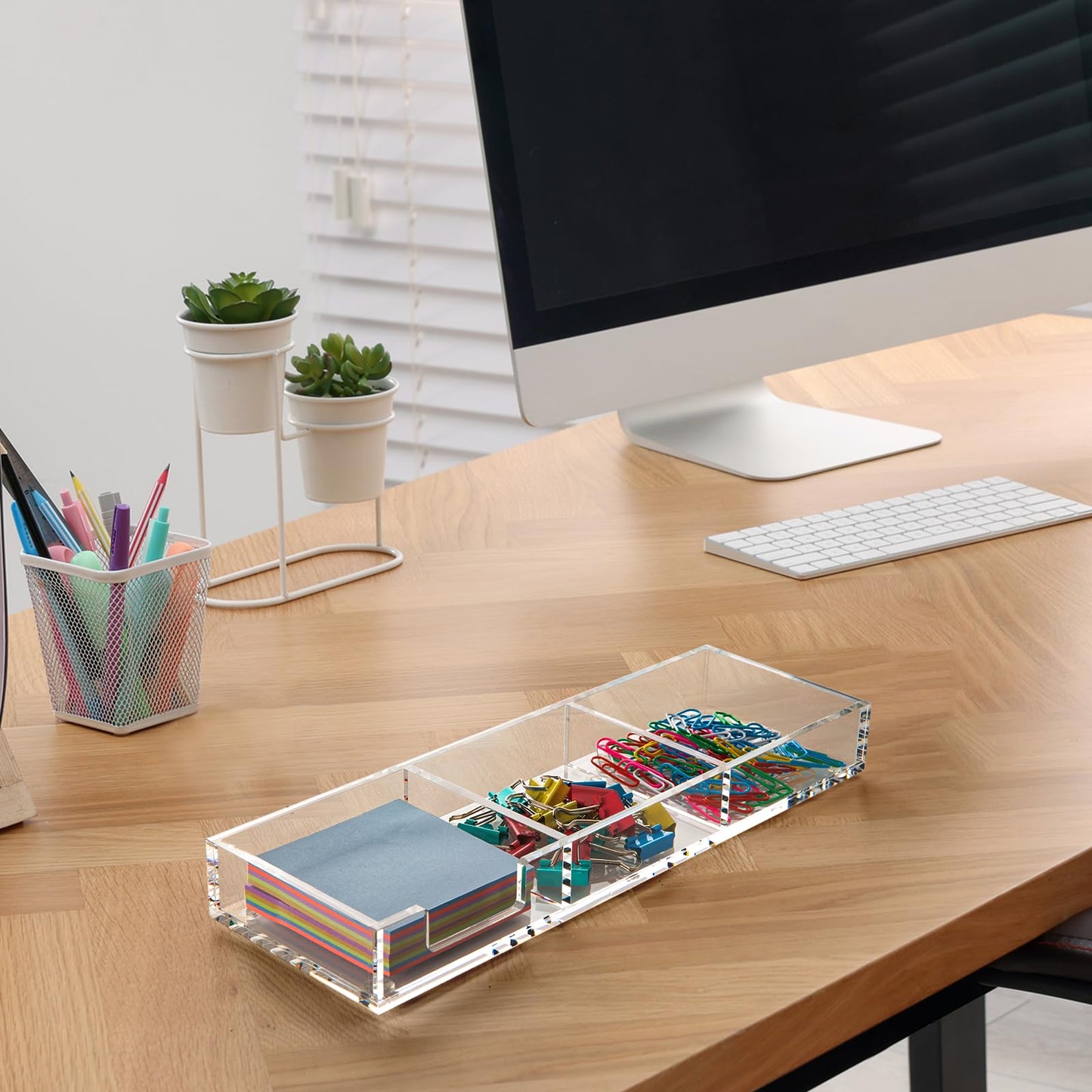 WORHE Sticky Note Holder 3 In 1 Clear Acrylic Self-Stick Memo Pads Holders Desk Organizer for School Office Home, Post Pop Notes Dispenser for 3"X3" Note Pads (BQ211)