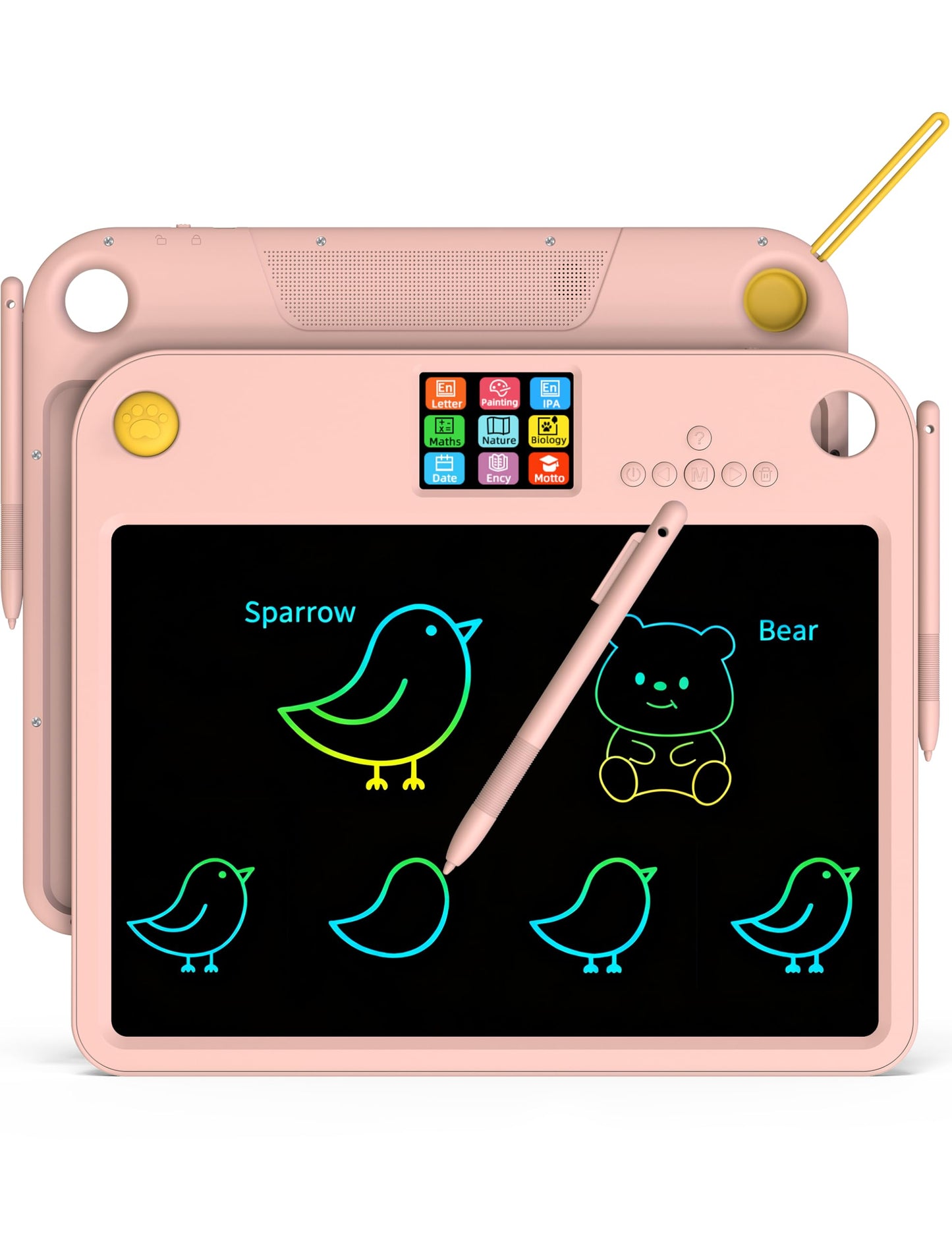 Multifunctional LCD Writing Tablet for 4-9 Kids Dual-Screen Pad（9 Learning Themes） Charging Erasable Board with Extra Stylus Lock Switch,Educational Learning Toys Birthday Gifts for Girls Boys (Pink)