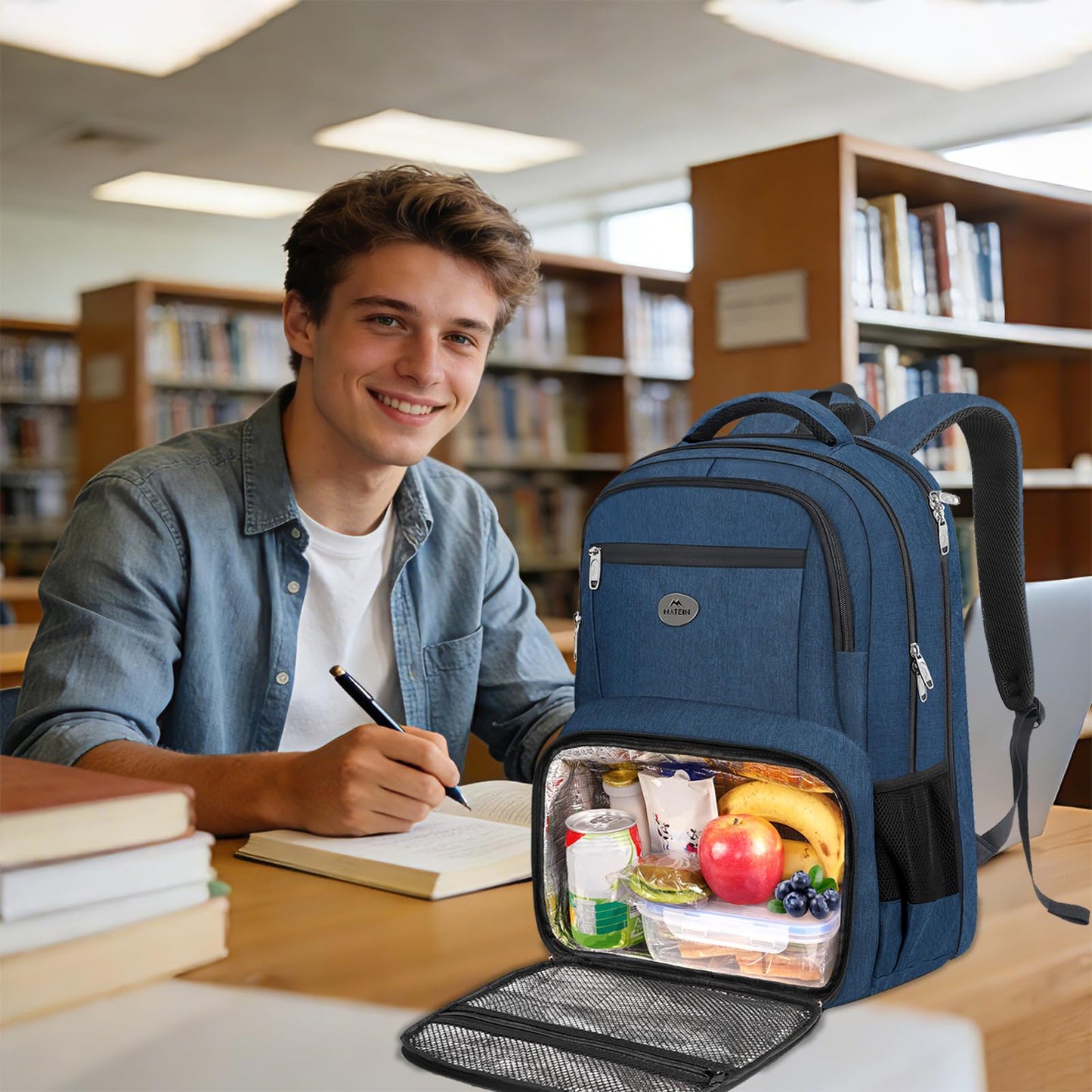MATEIN Backpack Lunch Box, Water Resistant Mens Lunch Backpack for Work with 18 Inch Laptop Compartment, TSA Flight Approved Travel Bookbag with Luggage Strap, Extra Large Insulated Cooler Bag
