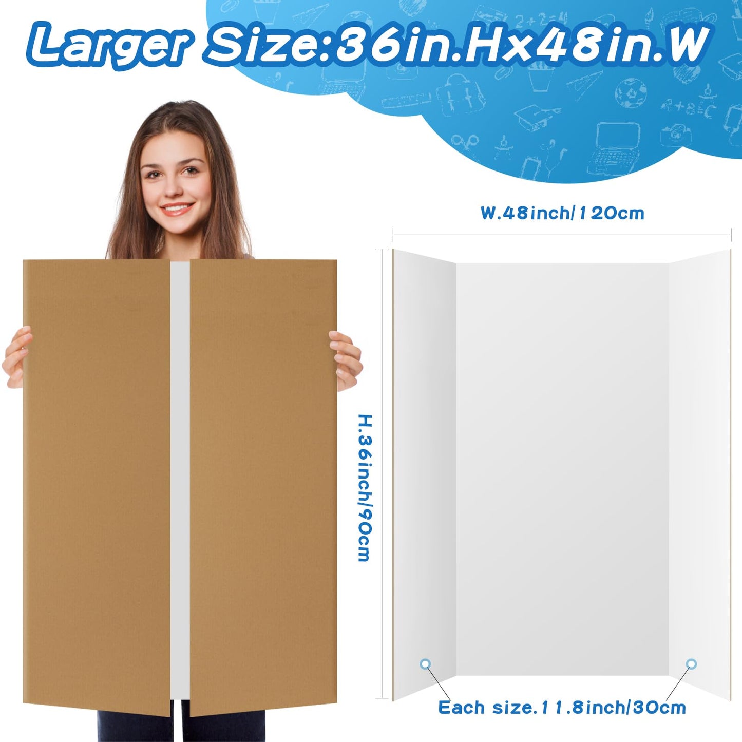 VinTS 12 PCS 36" x 48" Trifold Poster Board White Trifold Foldable Display Poster Board for School Projects, Science Fair,Graduation Exhibitions