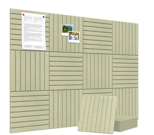 Large Cork Board Alternative 48” X 36” Felt Bulletin Board Tiles, with 30 Pushpins, 60 Adhesive Tabs,12-Pack Slat Wall Paneling, Cork Boards for Office Push Pin Board Felt Board - Sage
