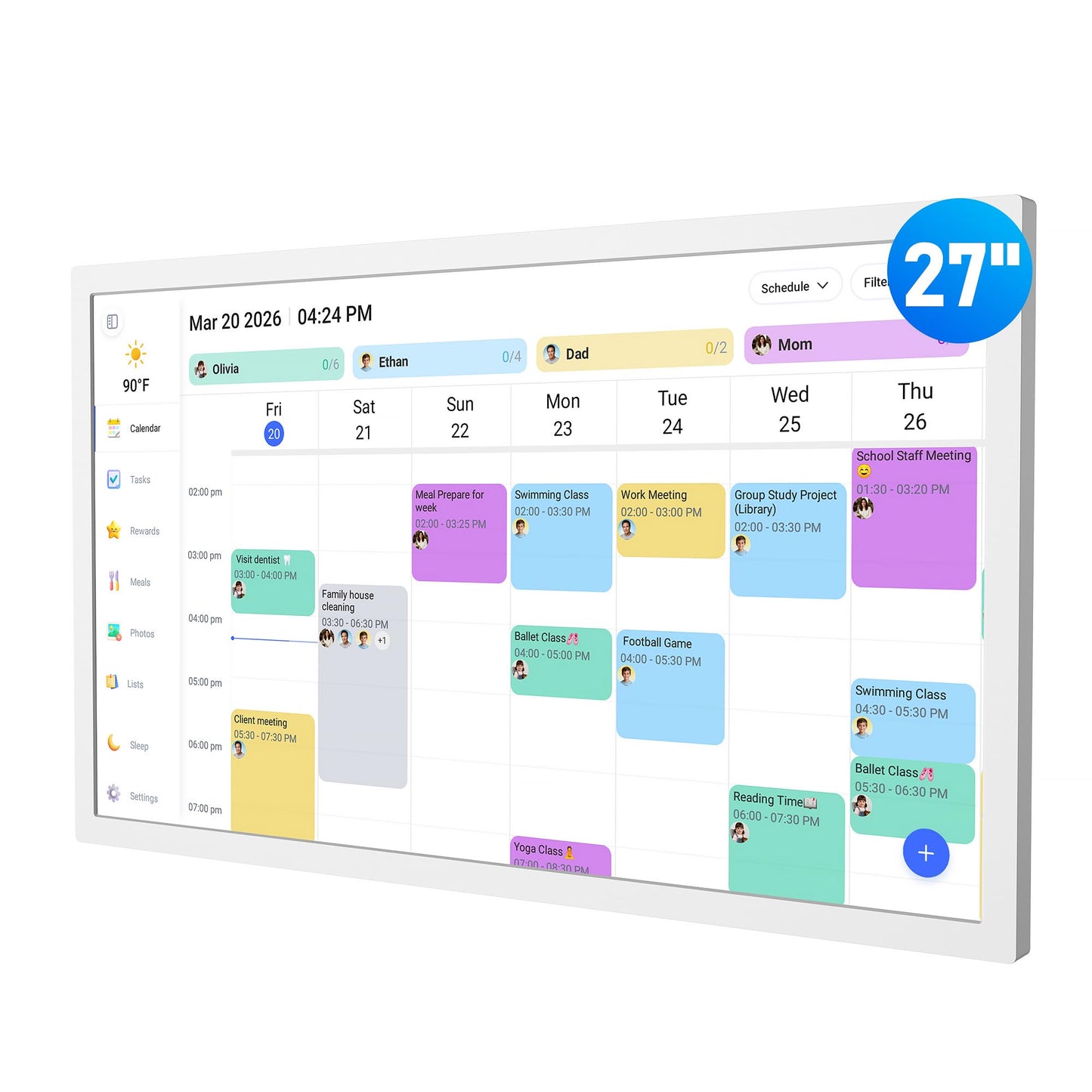 Digital Calendar – 27 Inch Electronic Wall Calendar & Chore Chart, Smart Family Organizer with Interactive Touchscreen Display, Wall Mount in Portrait or Landscape