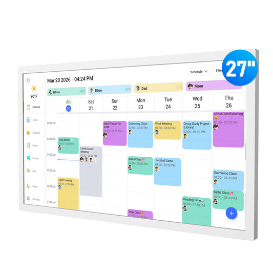 Digital Calendar – 27 Inch Electronic Wall Calendar & Chore Chart, Smart Family Organizer with Interactive Touchscreen Display, Wall Mount in Portrait or Landscape