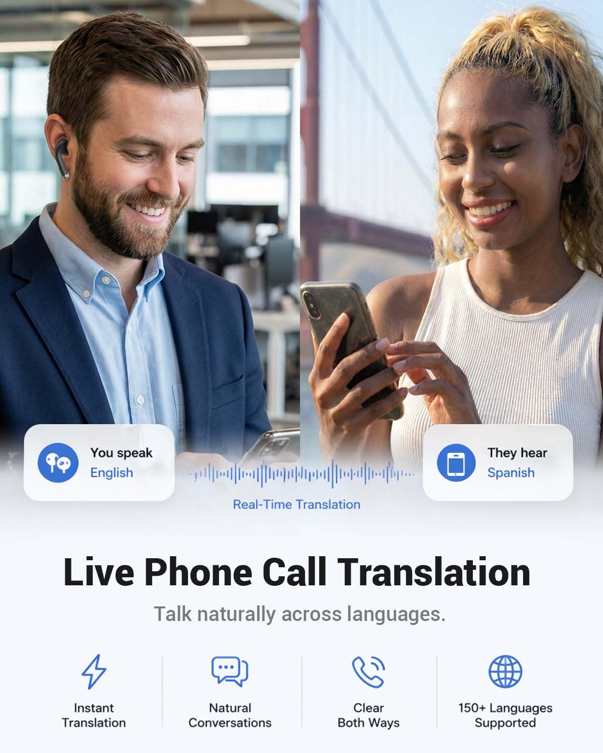 AI Translation Earbuds Real Time, 157 Languages 2-Way Translator Earbuds with Call Translation, 3-in-1 Interpreter, 40H Playtime, Audifonos Traductores Inglés Español for Travel Business Learning