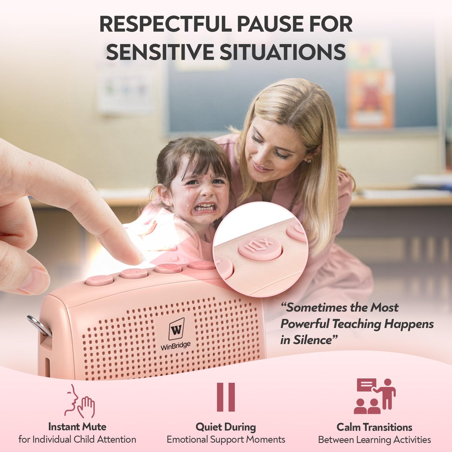 WinBridge Voice Amplifier with Bluetooth, Portable Speaker and Microphone Set, Wireless Mic Headset Speaker for Teachers, Tour Guide, Publick Speaking, Fitness Instructors, Features Mute, WB002 Pink