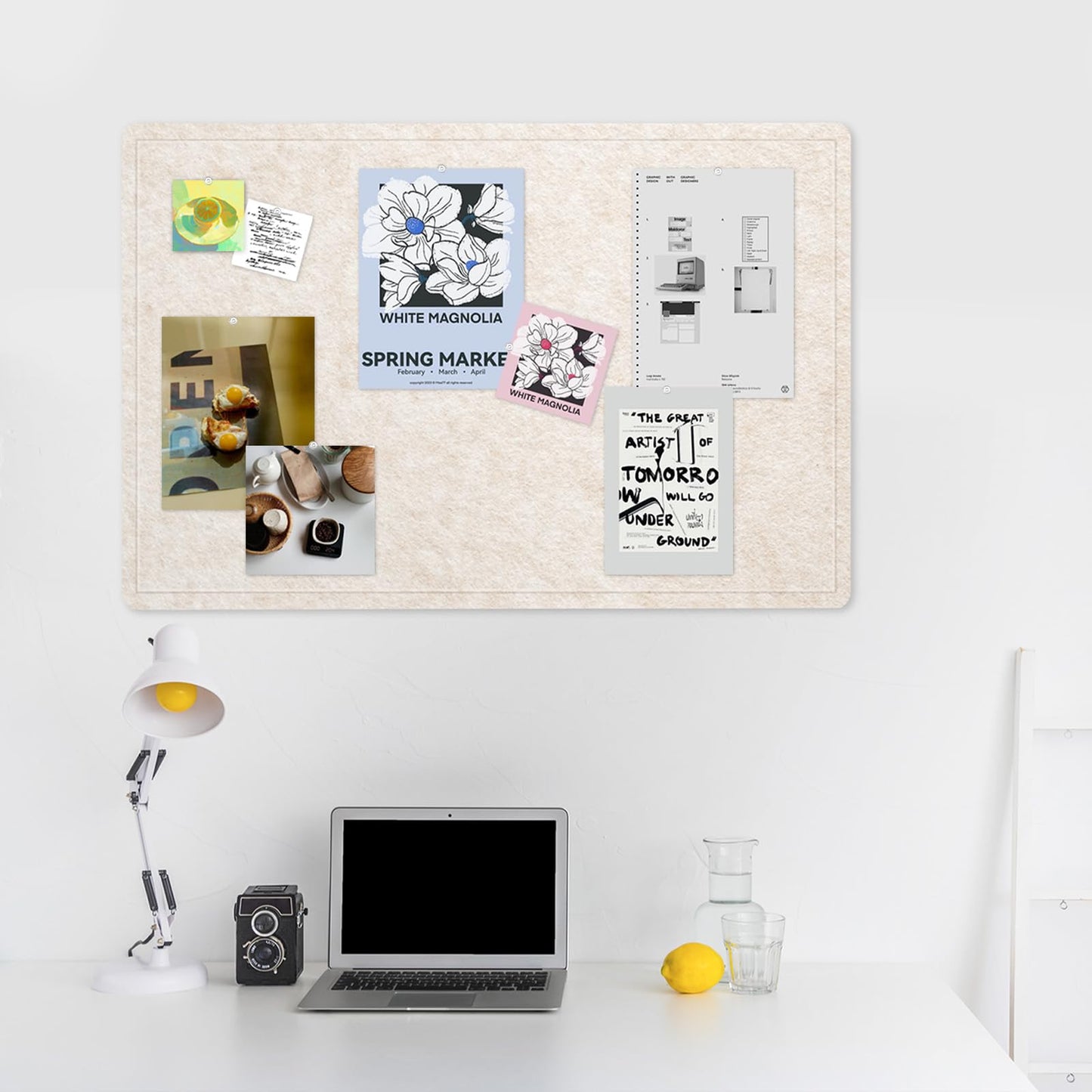 Lightomorrow Bulletin Board, 36 x 24 inches Felt Board - Decorative Pin Board, Cork Board Alternative for Wall, 3' x 2' Foldable Self-Adhesive Vision Board Prayer Board with 20 Pushpins - Oatmeal