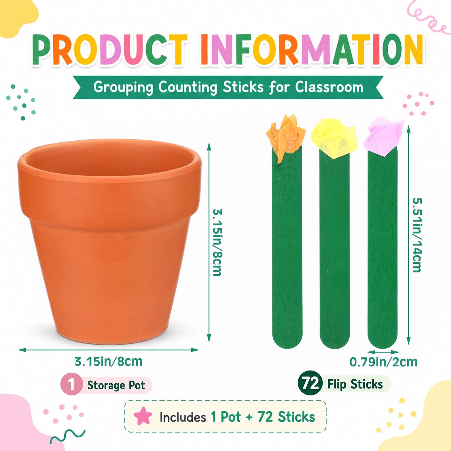 Chunful 72 Flip Name Sticks with Storage Pot Talking Flip Name Stick Counting for Classroom Back to School Management Teacher Essential Student Grouping Tally Educational and Learning Supply(Fresh)