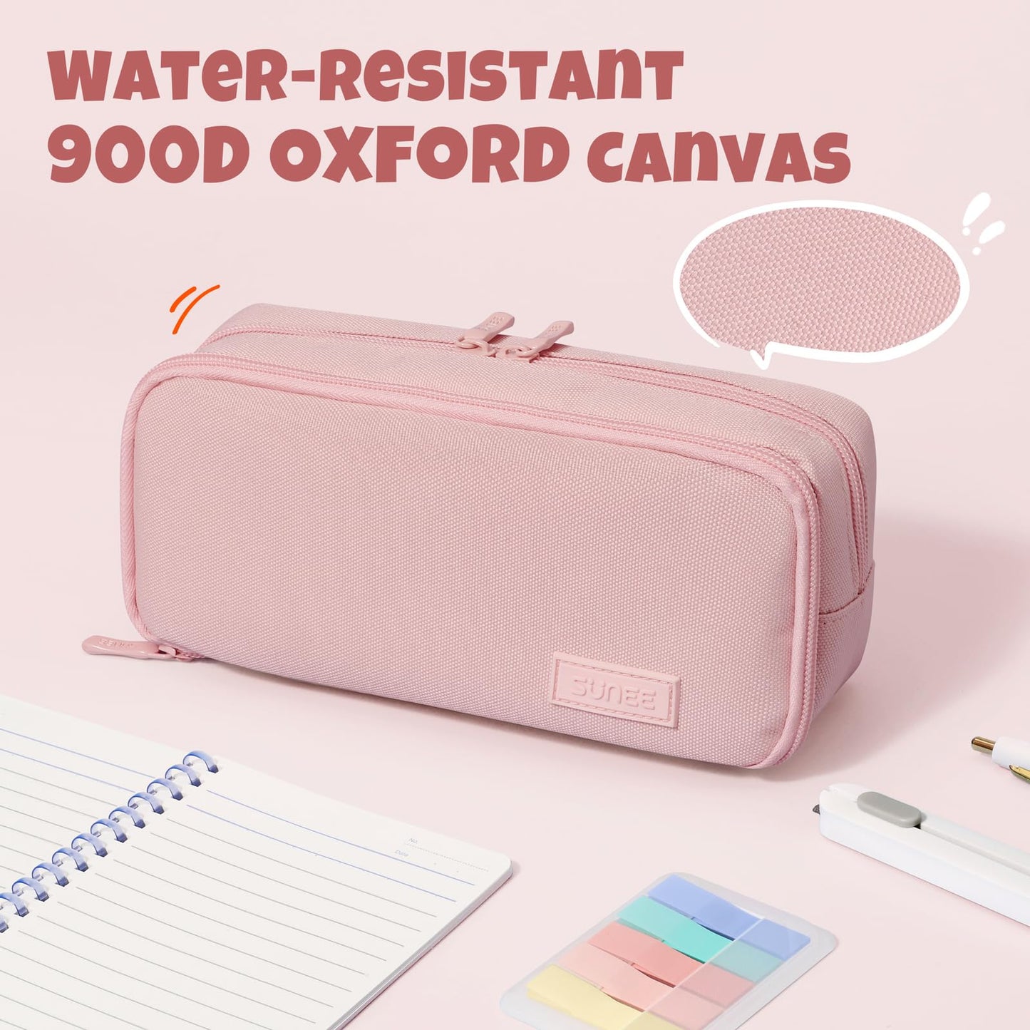 SUNEE Pencil Case, Large Capacity Pencil Pouch, Aesthetic Big Pen Bag 900D Oxford Pen Box for Office Stationery Organizer School Supplies Multifunctional for Teen Boys Girls Women Men, Pink