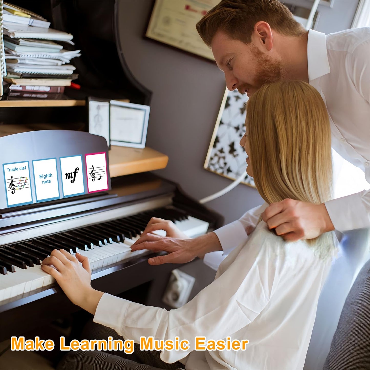 Piano Staff Notes Flashcards and Piano Theory Chart，Color Coded Flash Cards for 104 Staff Notes - 104 Double-Side Note Cards - Fun Educational Flashcards for Piano, Music Learners