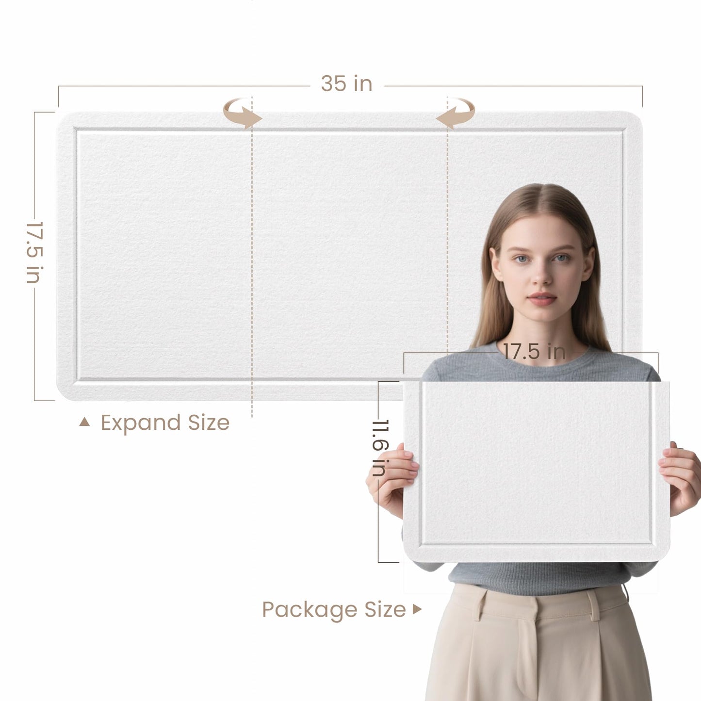 Bulletin Board, 35 x 17 1/2 inches Felt Board - Decorative Pin Board, Cork Board Alternative for Wall, Foldable Picture Board Self-Adhesive Vision Board Prayer Board with 20 Pushpins - White