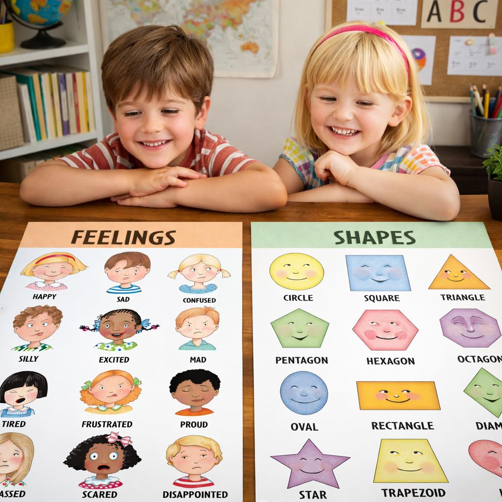 Mary Engelbreit Preschool Learning Posters Set (8-Pack), Toddler Learning Posters, ABC Alphabet, Colors & Educational Charts for Classroom & Homeschool
