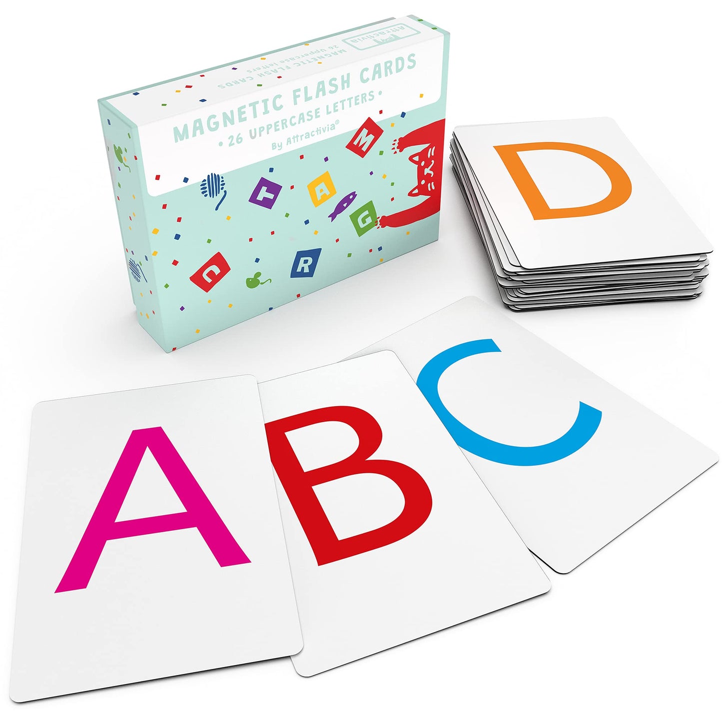 Attractivia Magnetic Big Alphabet ABC Flash Cards - 26 Sturdy Uppercase Large Letters - for Classroom Teachers, Homeschool, ESL, Toddlers 2-4 Years, Kids and Adults