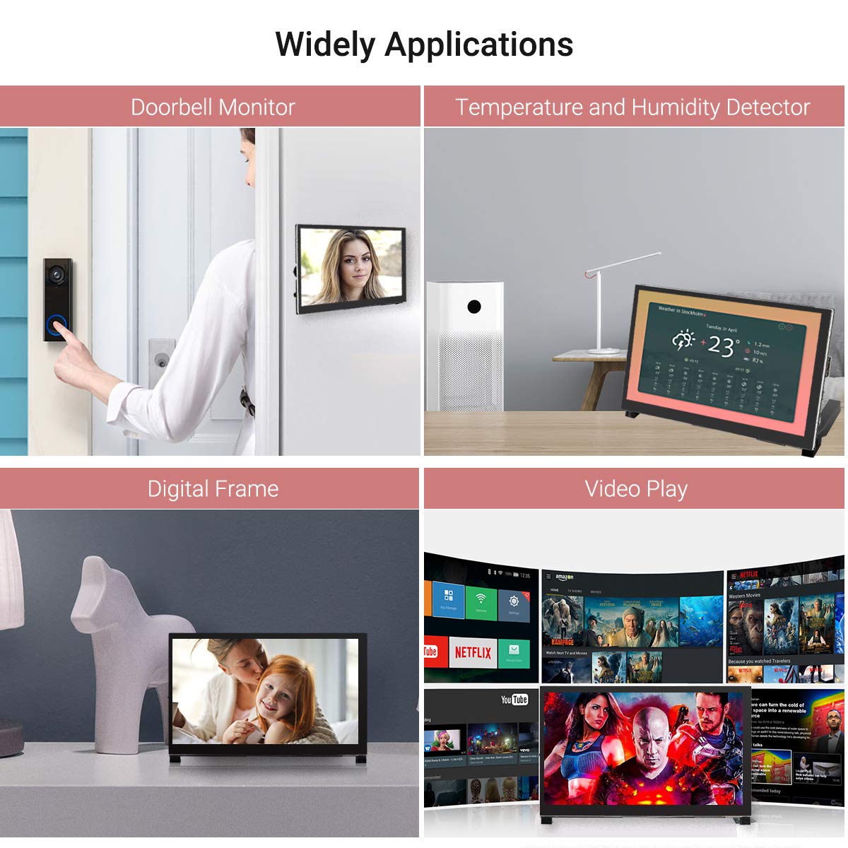 ELECROW 7 Inch Touchscreen Monitor for Raspberry Pi - 1024x600 IPS Capacitive Touch Screen HD Mini LCD Display with Stand Compatible with Raspberry Pi 5/4B/3B+/3B, BB Black, Win11/10/8/7, Driver Free
