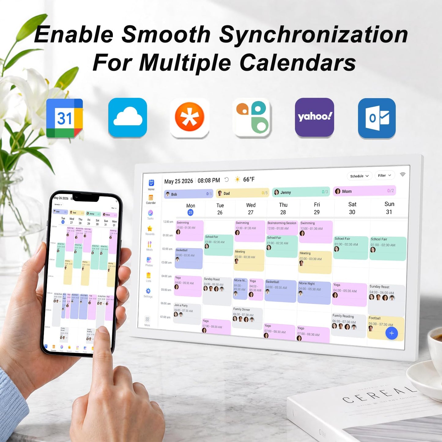27" Digital Calendar Electronic for-Family-Meal-Planner - Touchscreen Smart Calendar for Business Schedule, Star Rewards, Chort Chart, Wall Mountable, Auto-Sync Google iCloud Outlook, Gift for Mom Dad