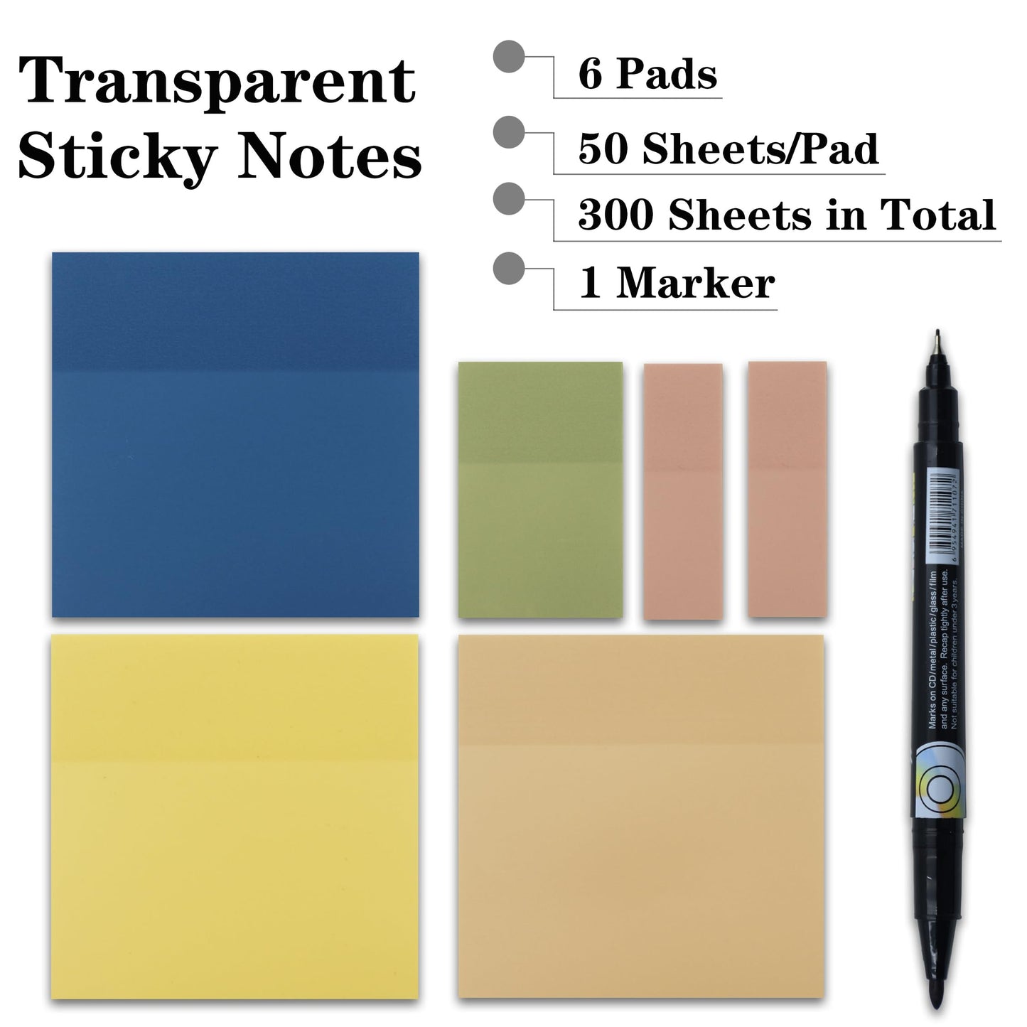 YOUDEFUL Translucent Sticky Notes, Cute Clear Sticky Notes, 3"x3" Waterproof Transparent Sticky Note Pads for Books Annotation, Clear Post it Notes for Bible Journaling Study