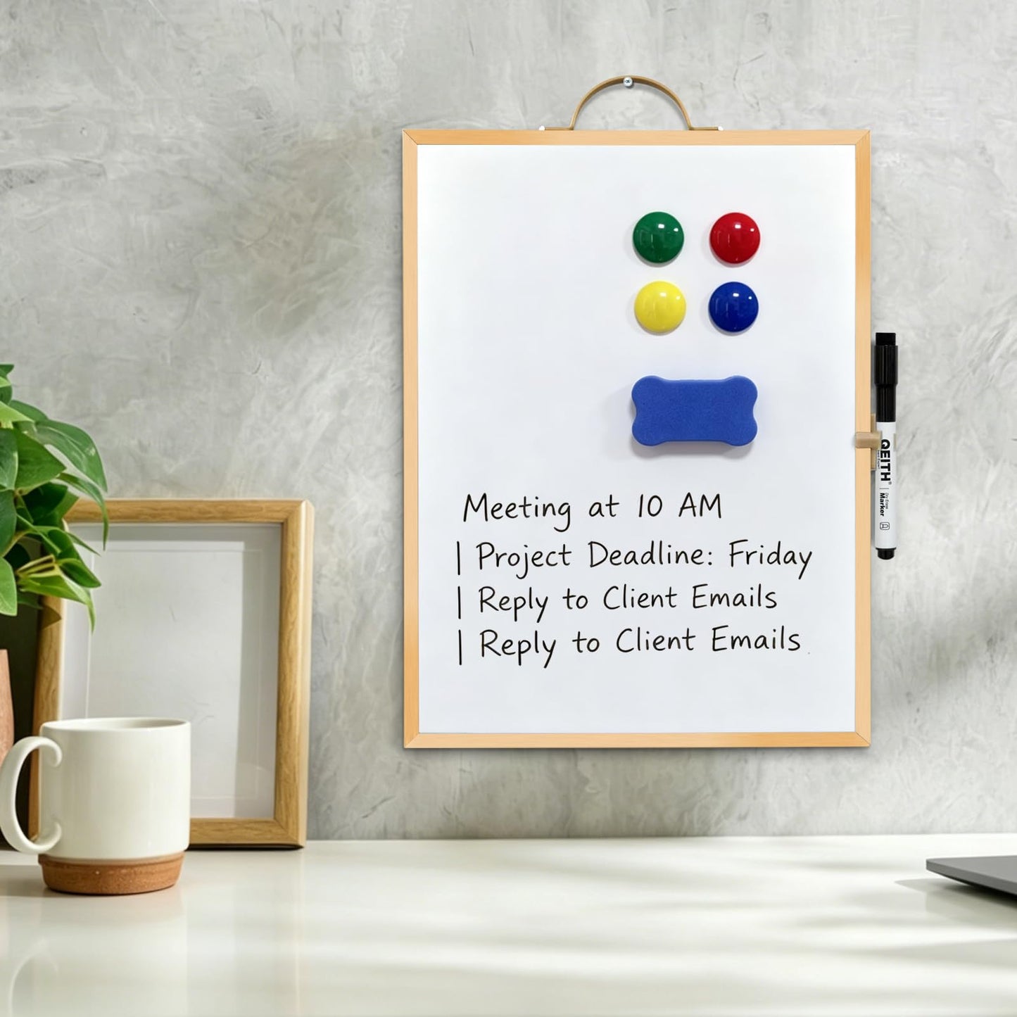 Small White Board,16"X12"Portable Aluminum Frame Whiteboard, Magnetic Double Sided Dry Erase Board, with A Handle and Side Pen Clip,for Office, Home,School,Includ 4 Magnets,1 Eraser,1 Marker (Gold)