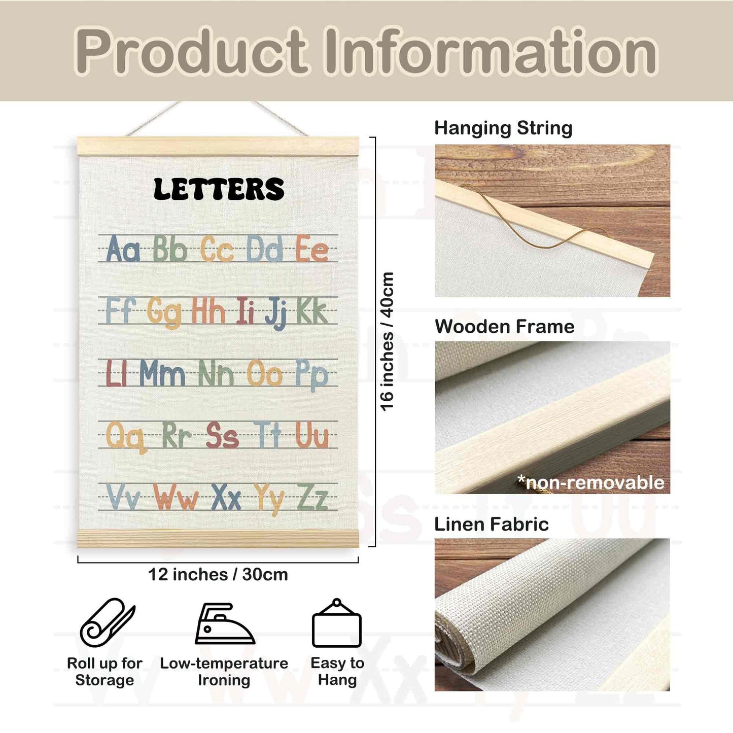 TLESKE Alphabet ABC Numbers Chart Poster Hanger Frame for Toddler Kid Classroom Set of 2, Homeschool Hanging Wall Art Decor for Nursery Playroom, Preschool Prek Learning Educational Poster, 12x16