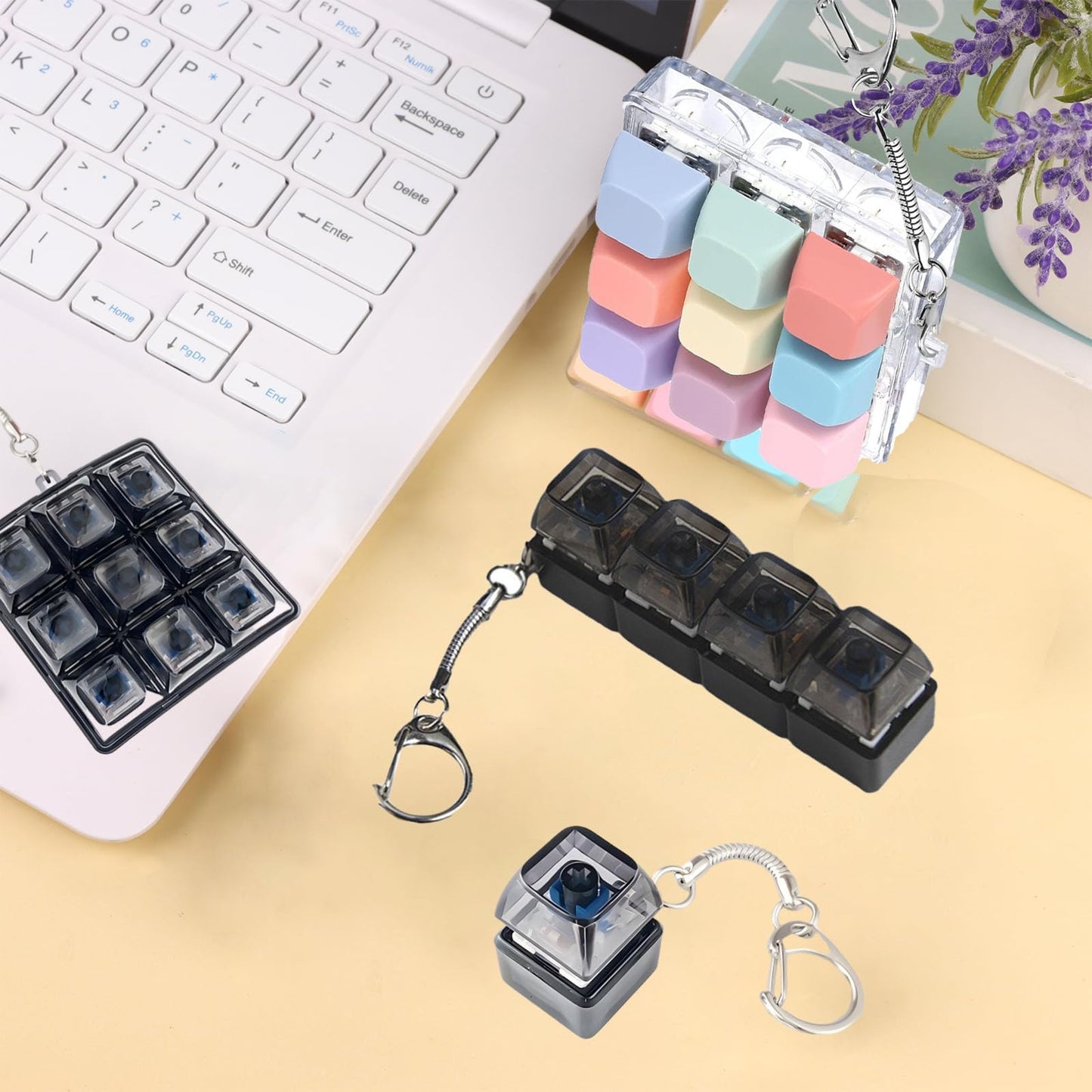 3 Pcs Keyboard Fidget Clicker Stress Relief Toys Keychain– Button Press Fidget Set for Stress Relief & Relaxation (9 Keys + 4keys + 1key Transparent Black)