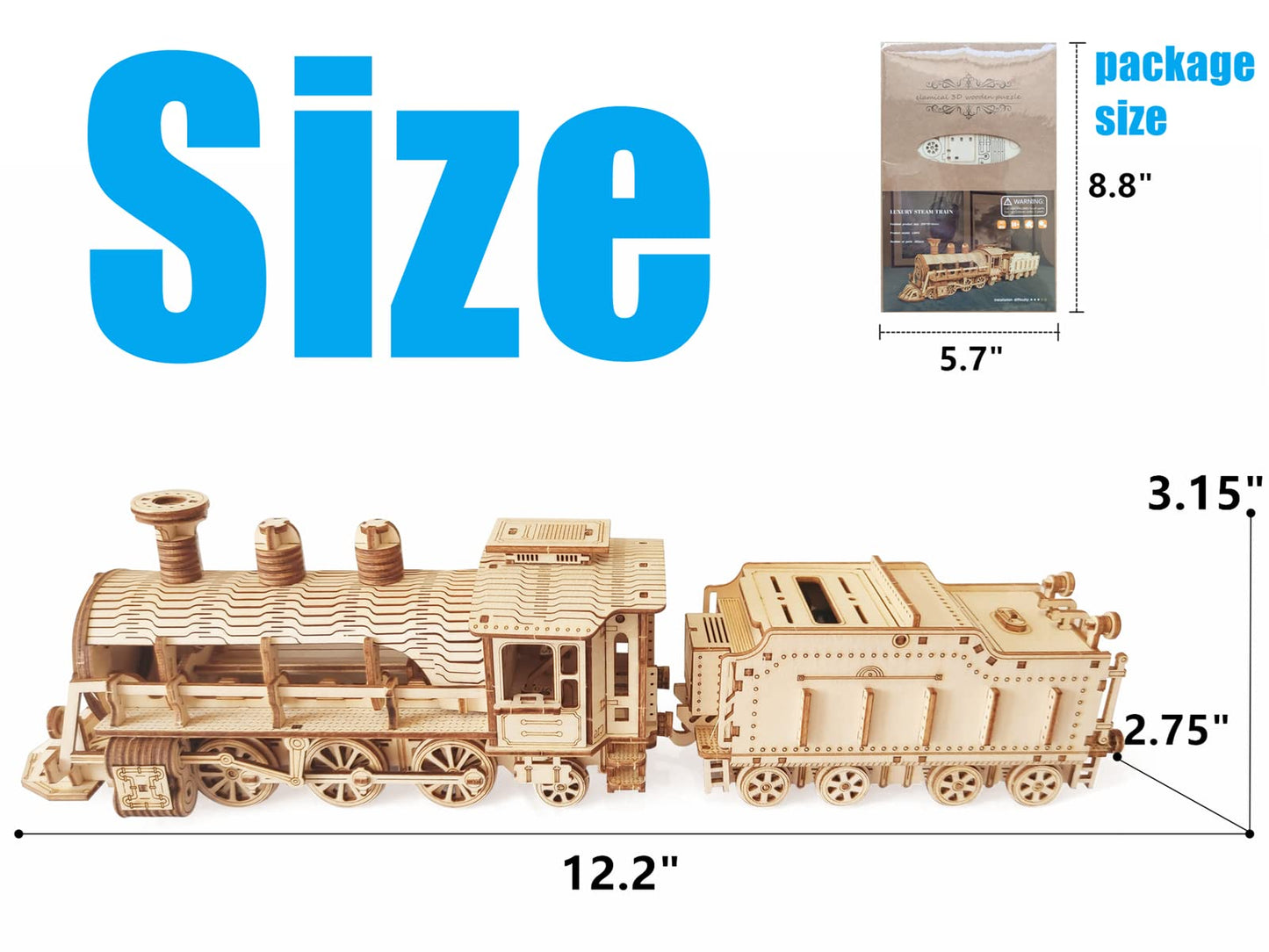 3D Wooden Puzzle - DIY Mechanical Steam Train Model Kits - Wood Crafts Vehicle Building Model - Wooden STEM Brain Teaser Puzzle - Steam Train Christmas Birthday Gifts for Adults & Teens