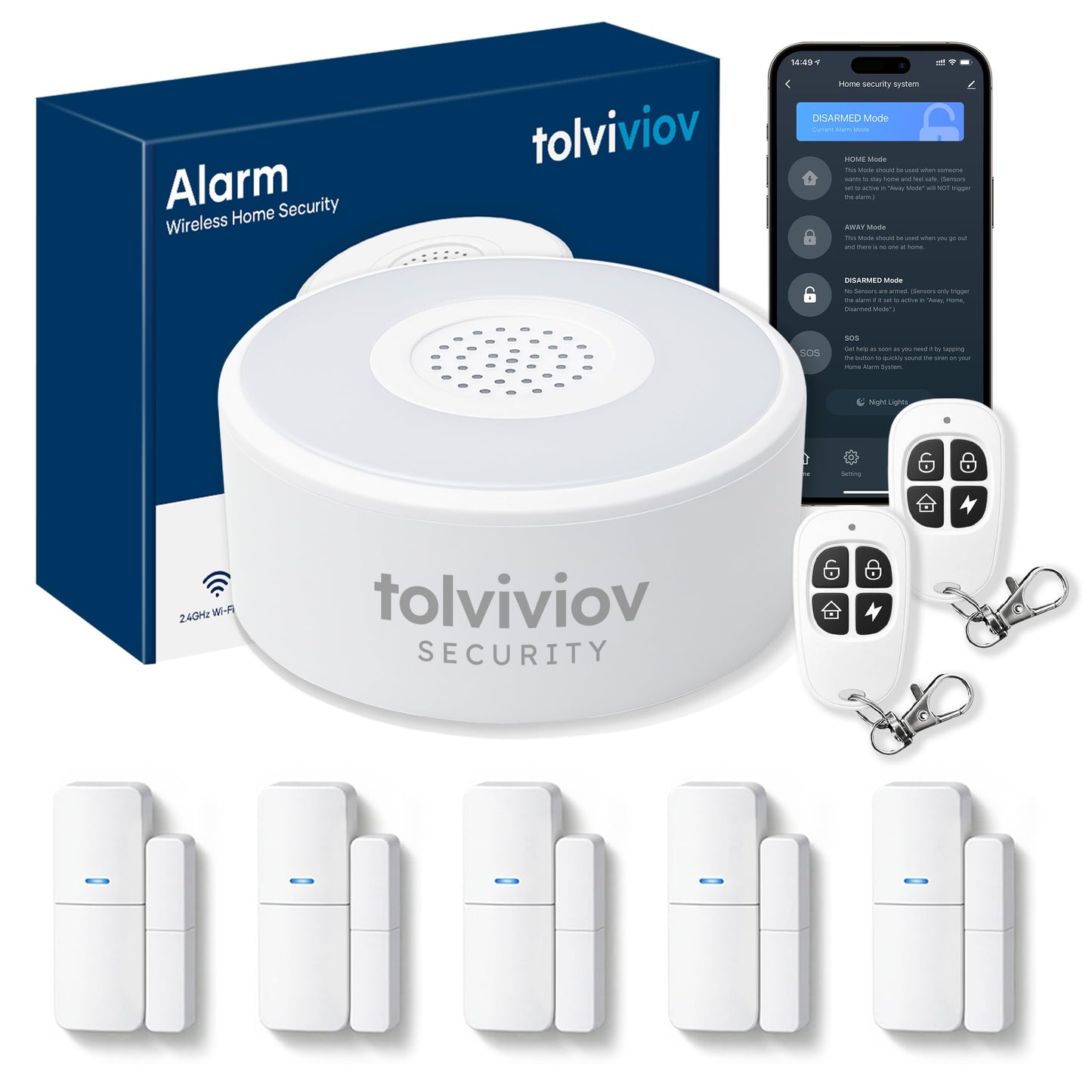 WiFi Door Alarm System, Wireless DIY Smart Home Security System, with Phone APP Alert, 8 Pieces-Kit (Alarm Siren, Door Window Sensor, Remote), Compatible with Alexa, for House, Apartment by tolviviov