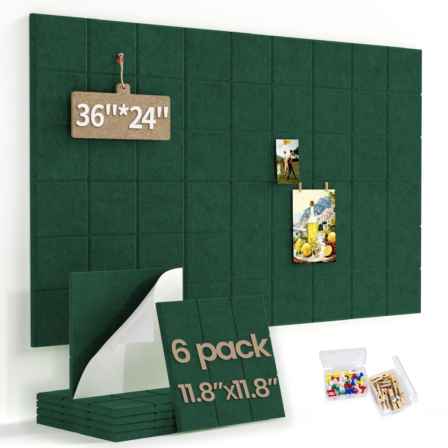 Large Felt Bulletin Board for Walls: 6-Pack Black Cork Board Alternative 11.8x11.8 Inch Peel and Stick Pin Board Wall Decor for Home Organization, Office Memo Board, Self-Adhesive Wall Tiles