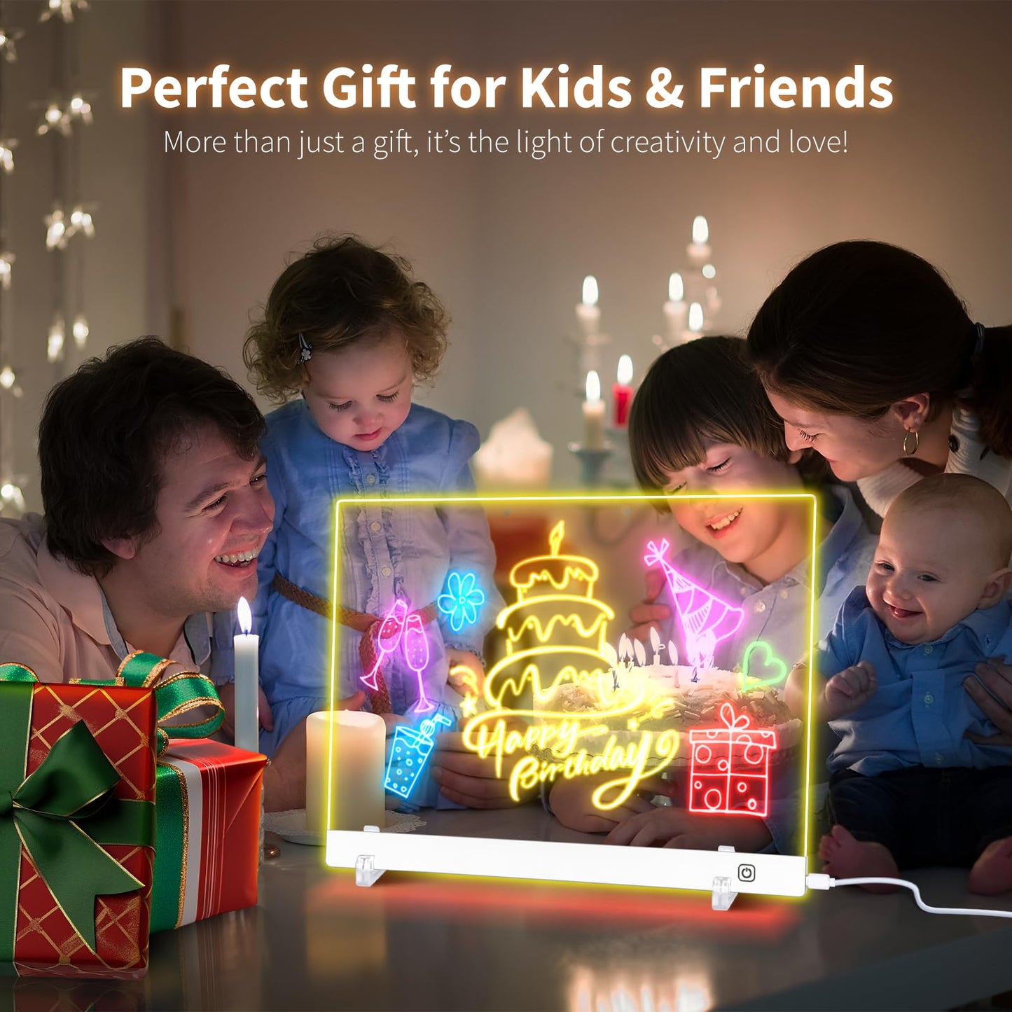 LuxuMach LumiBoard Led Drawing Board for Kids, LED Note Board with Colors, Glowing Acrylic Dry Erase Boards, Gift for Girls on Birthdays & Christmas (15.7" x 11.8", White)