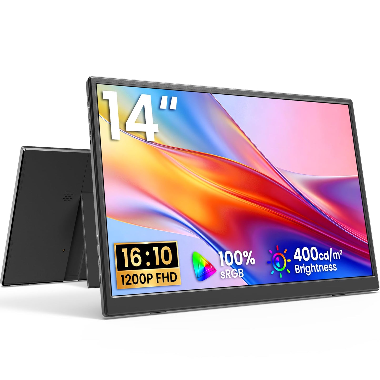 Yxk Portable Monitor 14 Inch 1200P 60Hz IPS HDR Ultra-Slim Travel Monitor with Dual Speakers USB-C HDMI Second Screen for Laptop PC Mac Phone Xbox PS4/5 Switch, VESA Kickstand, Zero Frame Gaming
