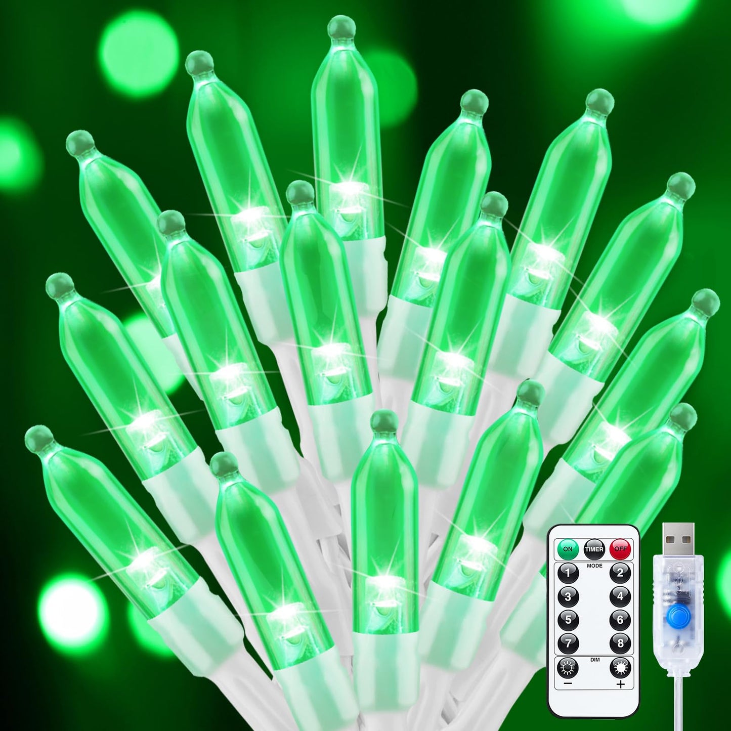 Minetom Green String Lights - 100 LED Mini Lights, 39 Feet, USB Operated, Waterproof for Indoor Outdoor Decor