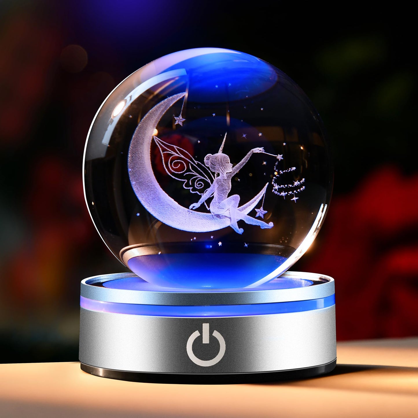 IFOLAINA Moon Crystal Ball 3D Laser Engraved Glass Ball Night Light Decorative Globes 3D Crystal Moon Sphere Gifts for Girl Her Fairy Lover, 1163Z